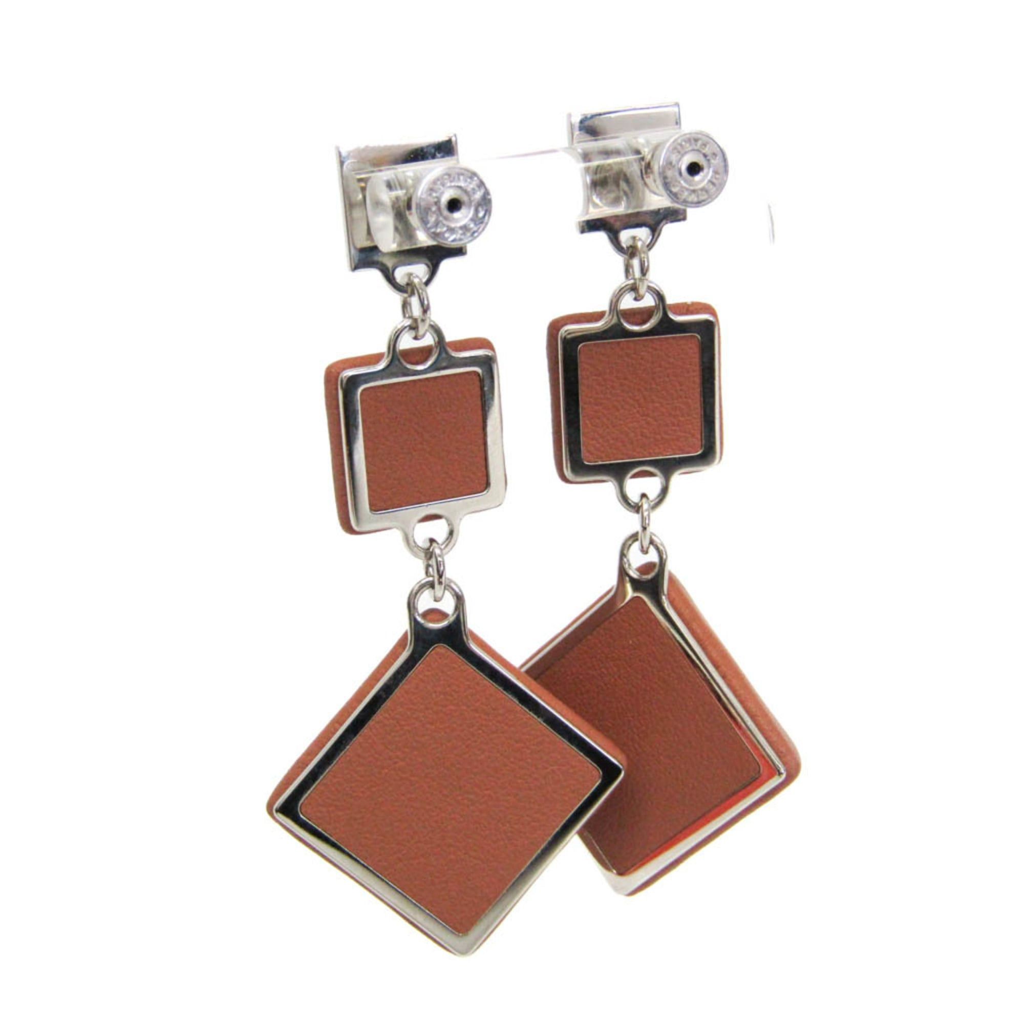 Hermes Hermes Medor Gaine GM Leather,Metal Stud Earrings Brown Size ONE SIZE - 4 Thumbnail
