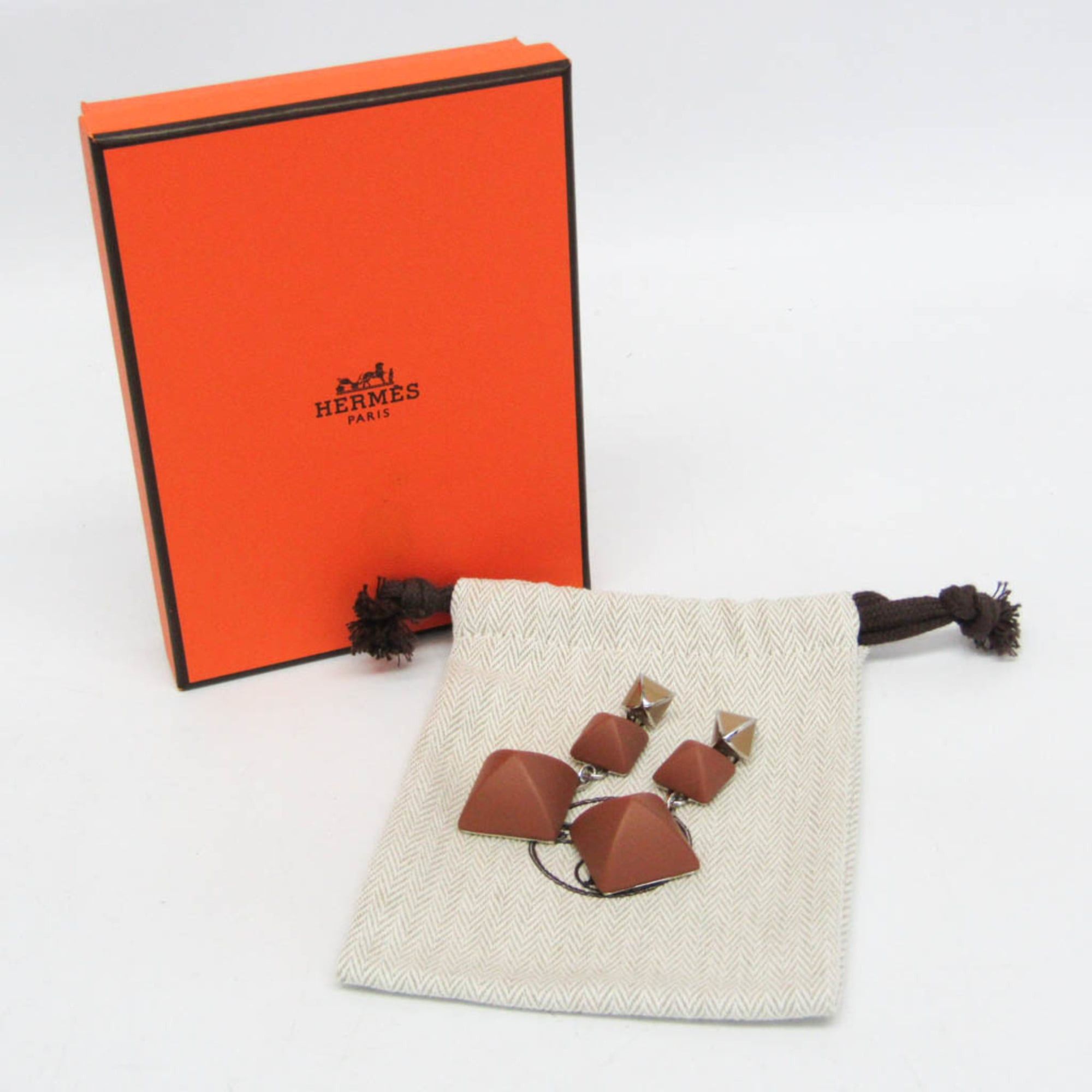Hermes Hermes Medor Gaine GM Leather,Metal Stud Earrings Brown Size ONE SIZE - 2 Thumbnail
