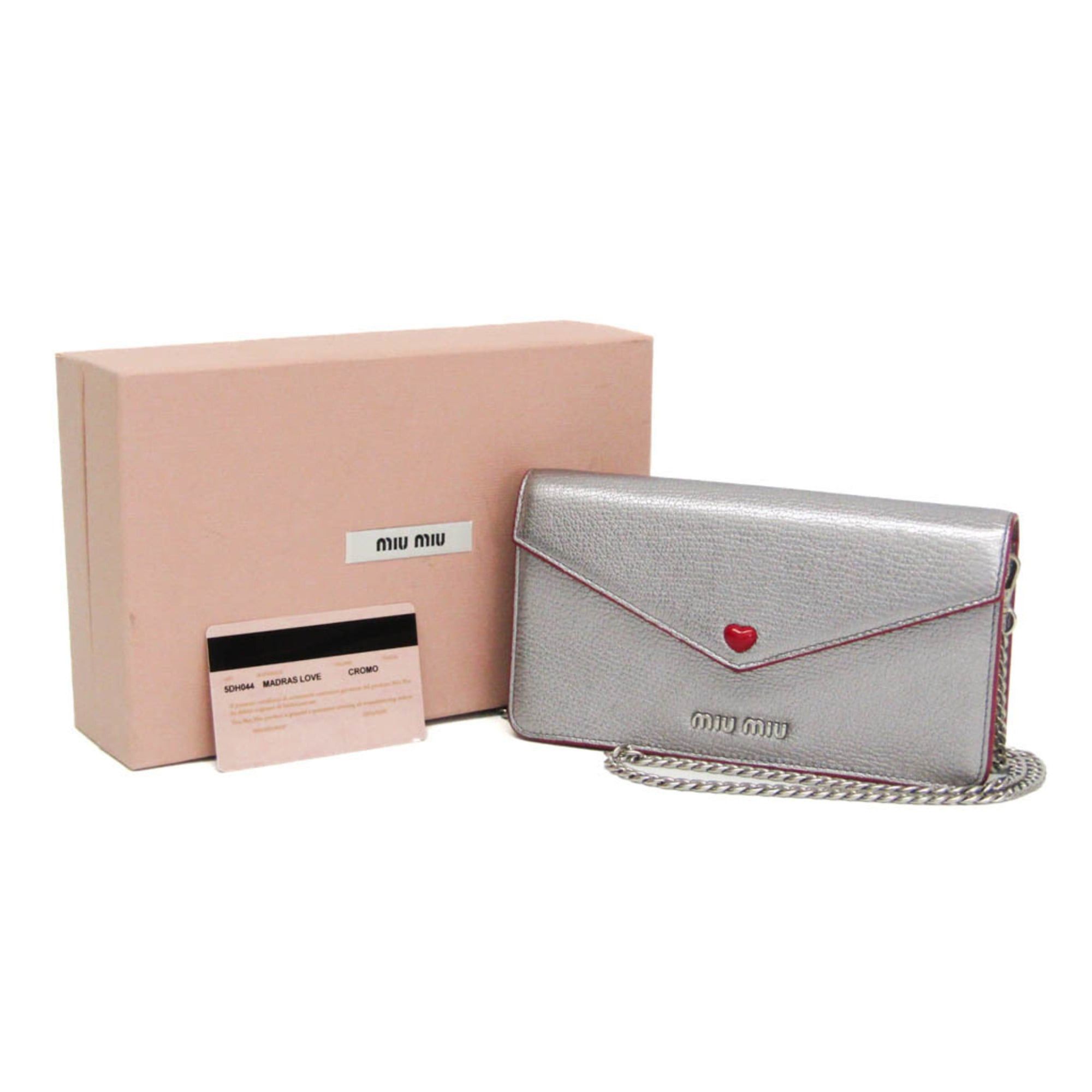 Miu Miu Miu Miu MADRAS LOVE 5DH044 Women's Leather Clutch Bag,Shoulder Bag Silver,Red Color Size ONE SIZE - 2 Thumbnail