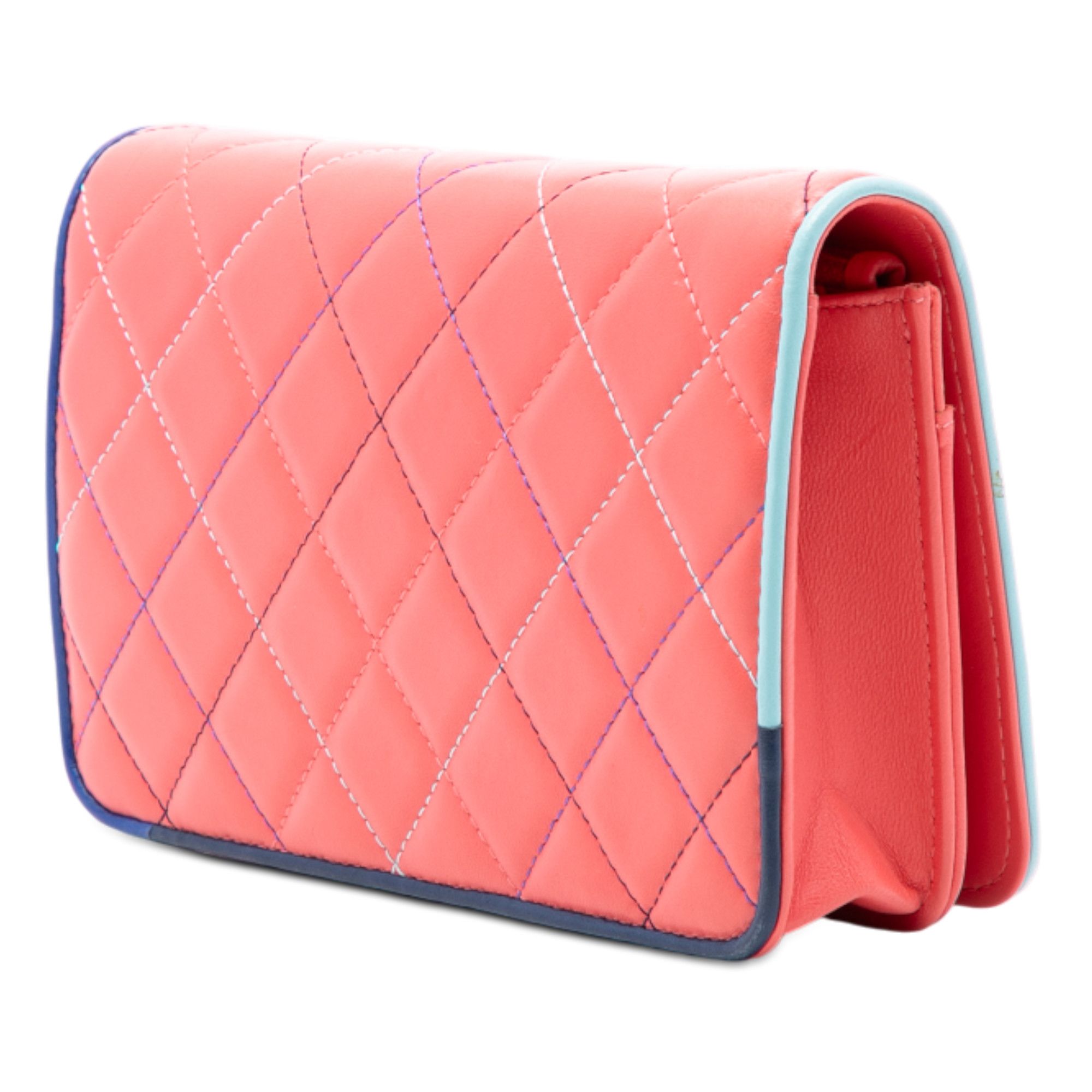 Chanel Chanel CC Quilted Lambskin Multicolor Border Full Flap Wallet on Chain Size ONE SIZE - 2 Thumbnail