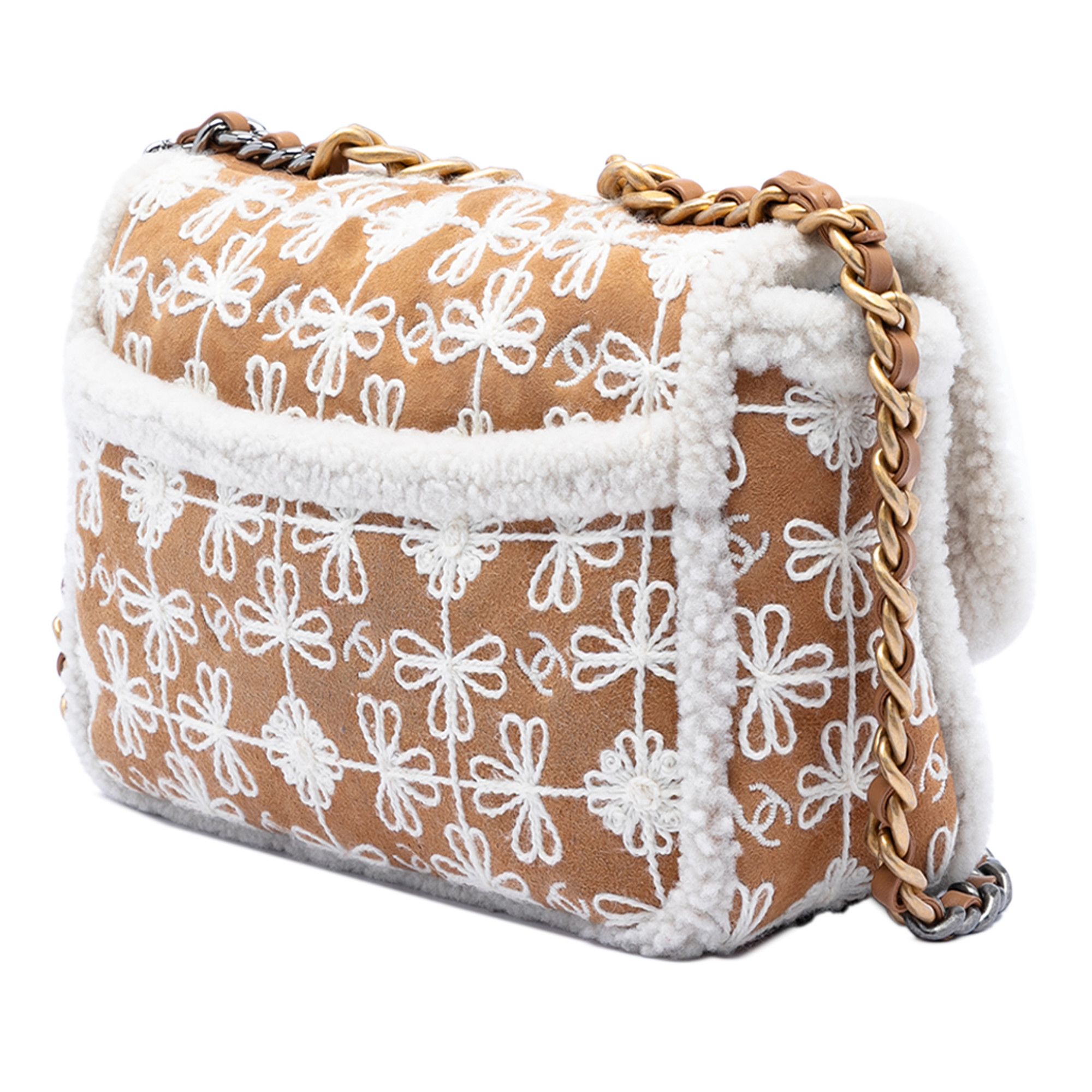 Chanel Chanel Medium Embroidered Suede 19 Flap with Shearling Trim Size ONE SIZE - 2 Thumbnail
