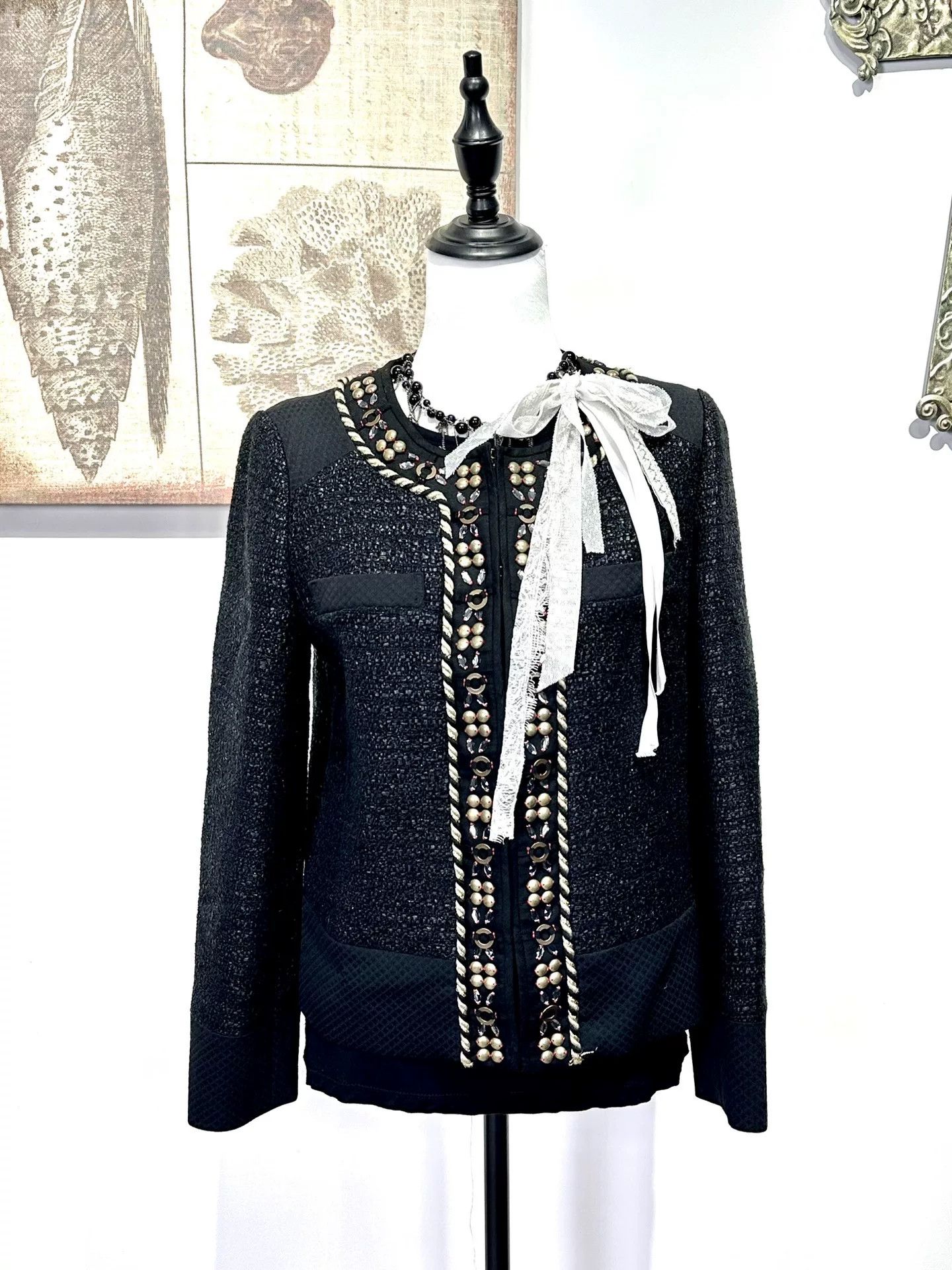 Vivienne Tam Vivienne Tam Embellished Black Tweed Jacket Size S / US 4 / IT 40 - 5 Thumbnail