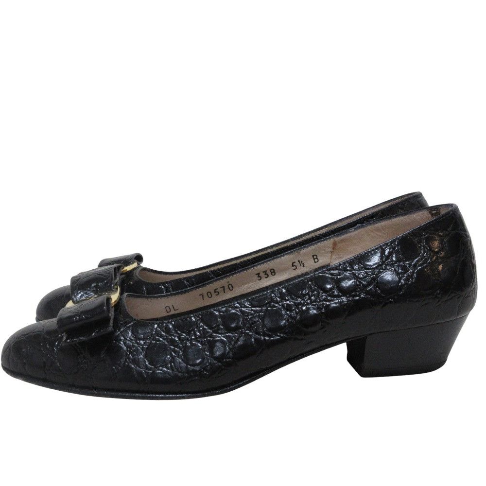 Salvatore Ferragamo Salvatore Ferragamo Salvatore Ferragamo Vara Ribbon Croco Embossed Leather Pumps Leather Shoes DUTY FREE for USA Size ONE SIZE - 2 Thumbnail