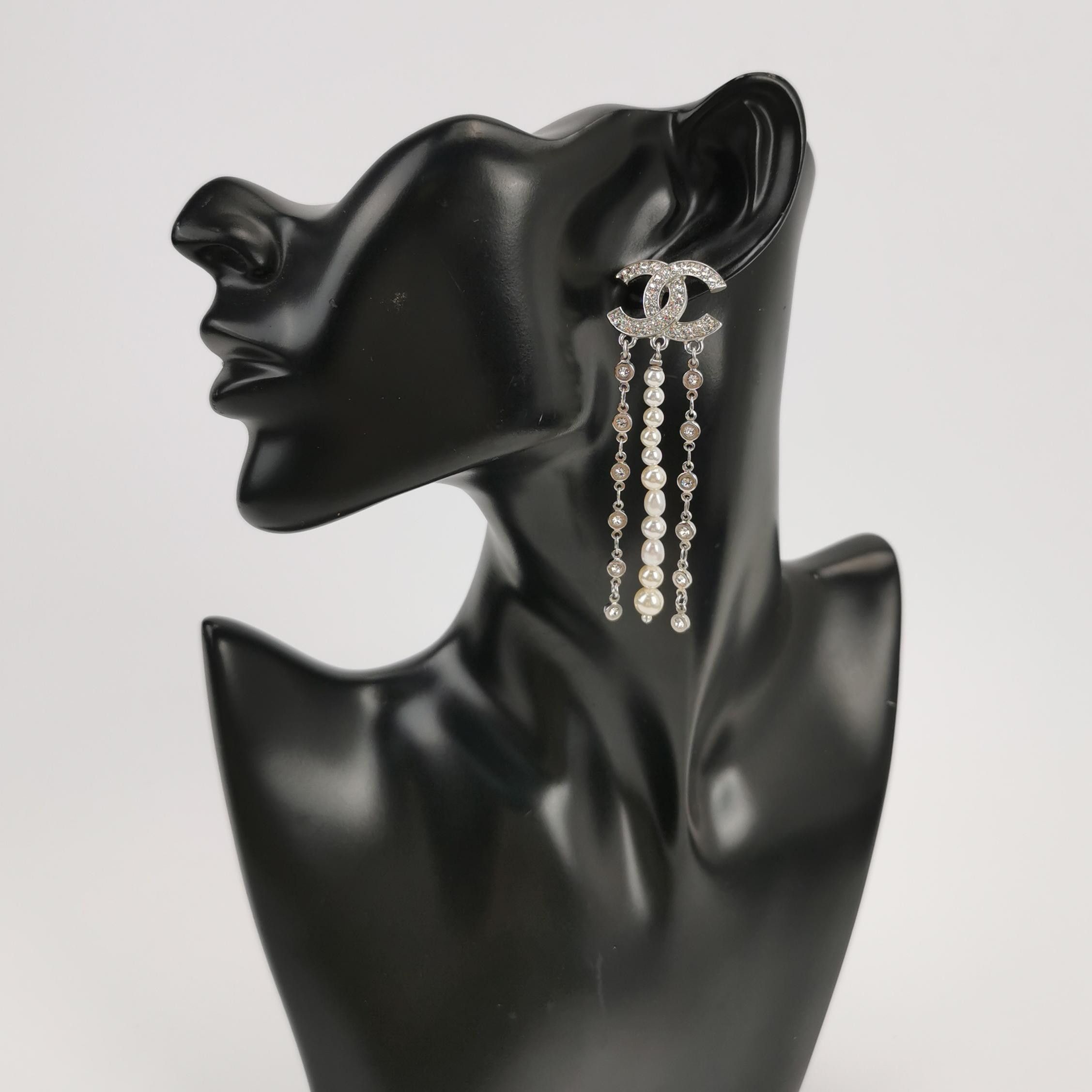 Chanel Chanel Crystal Pearl Double C Drop Earrings Size ONE SIZE - 4 Thumbnail