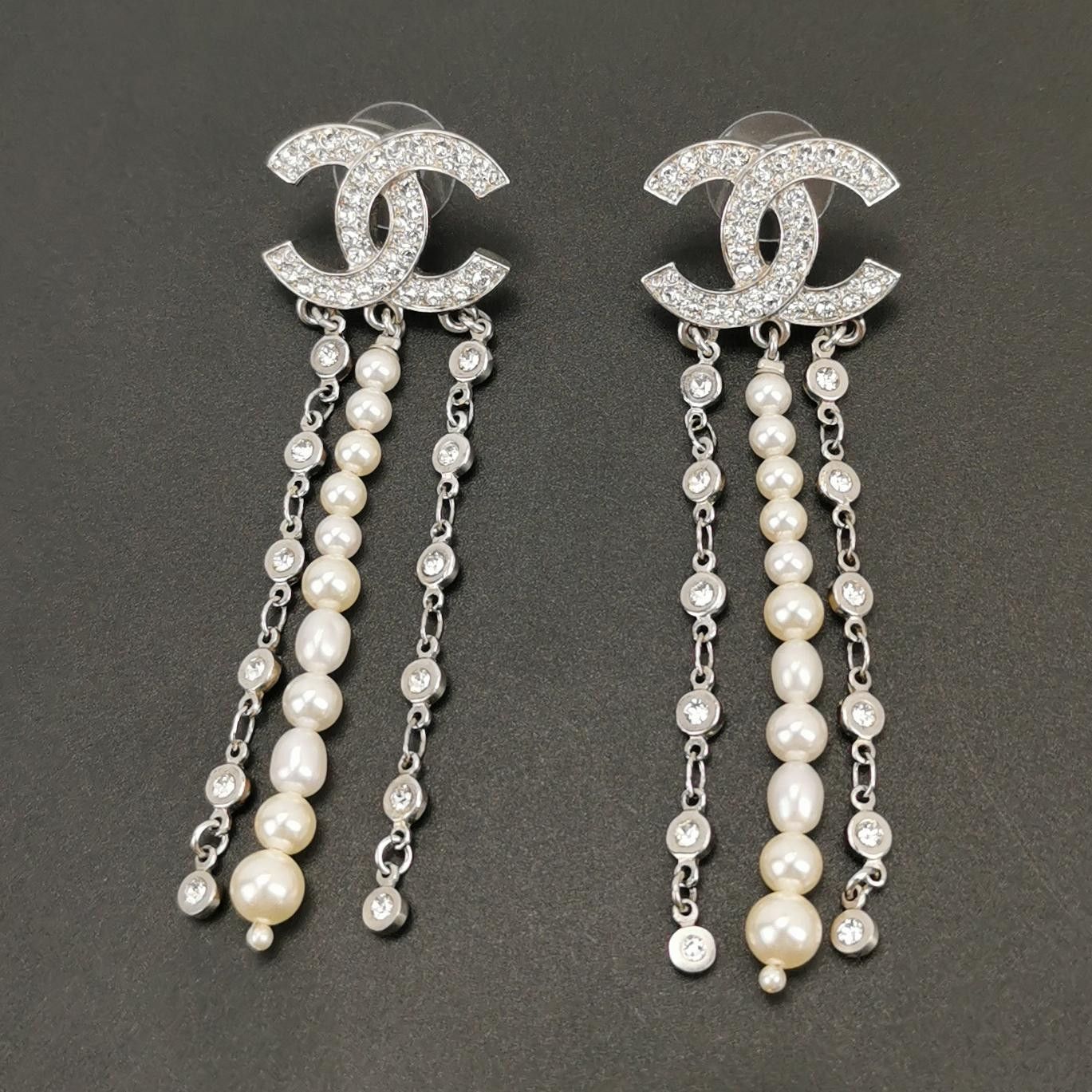 Chanel Chanel Crystal Pearl Double C Drop Earrings Size ONE SIZE - 9 Thumbnail