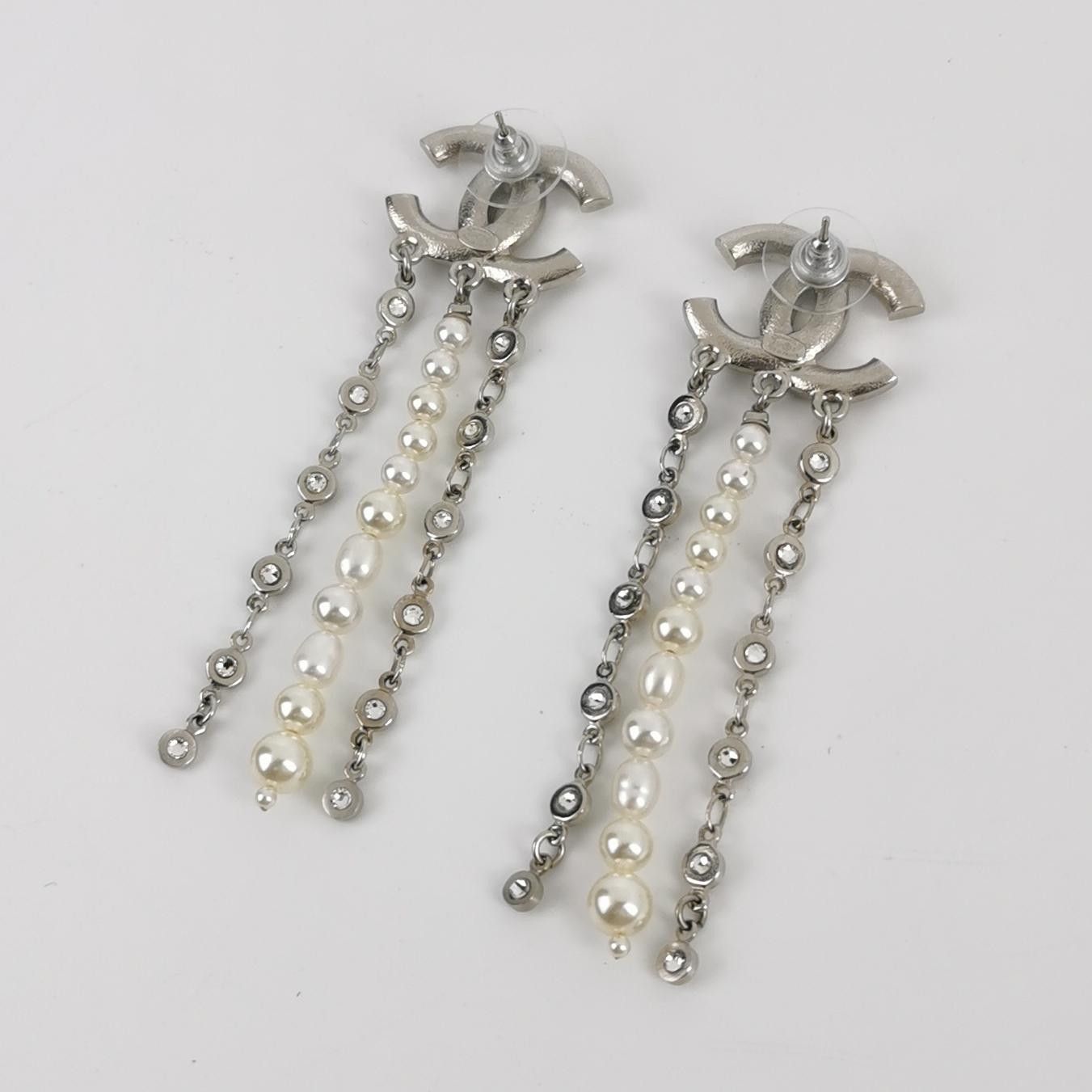 Chanel Chanel Crystal Pearl Double C Drop Earrings Size ONE SIZE - 6 Thumbnail