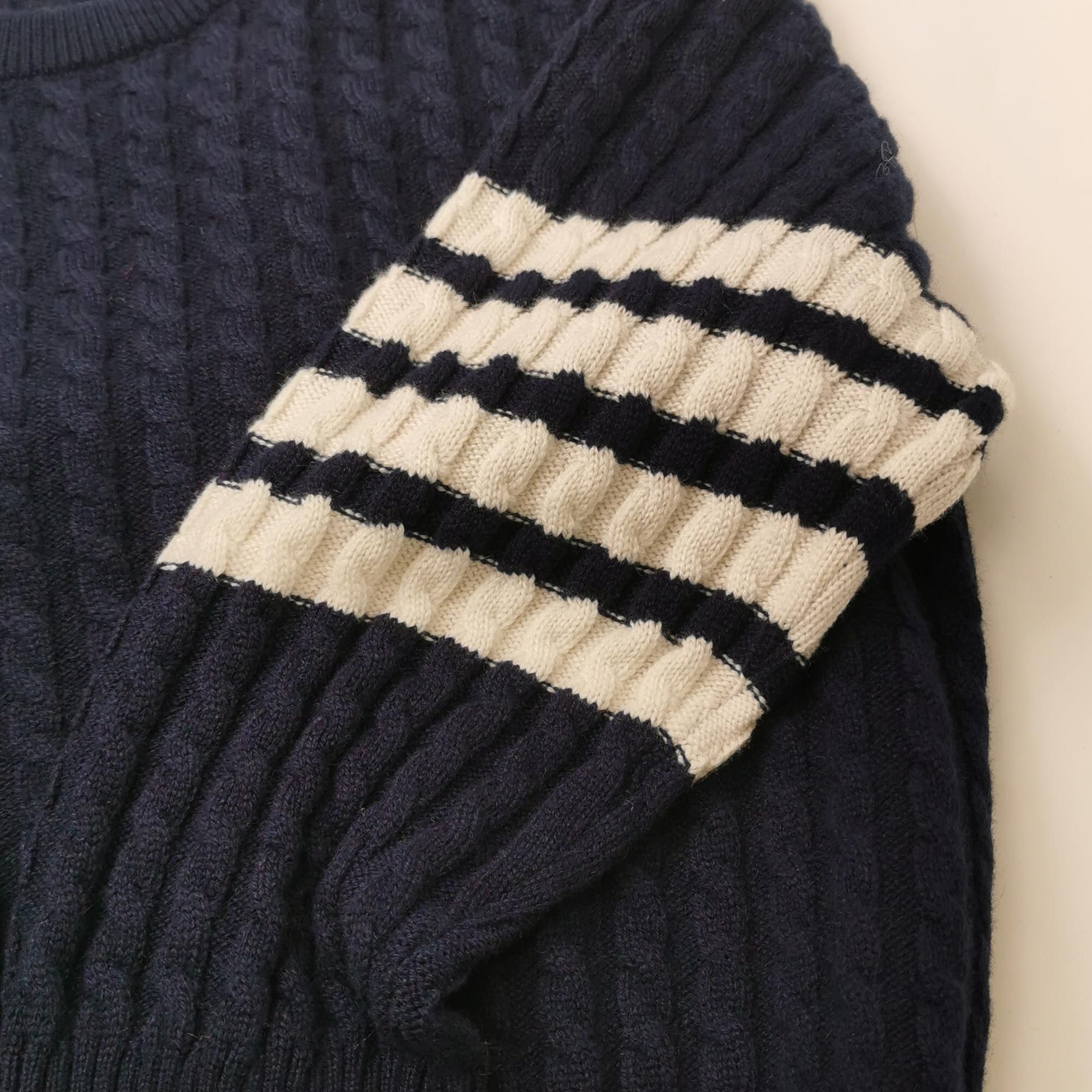 Thom Browne Thom Browne Navy Cable-Knit Stripe Crewneck Sweater Size US S / EU 44-46 / 1 - 8 Thumbnail