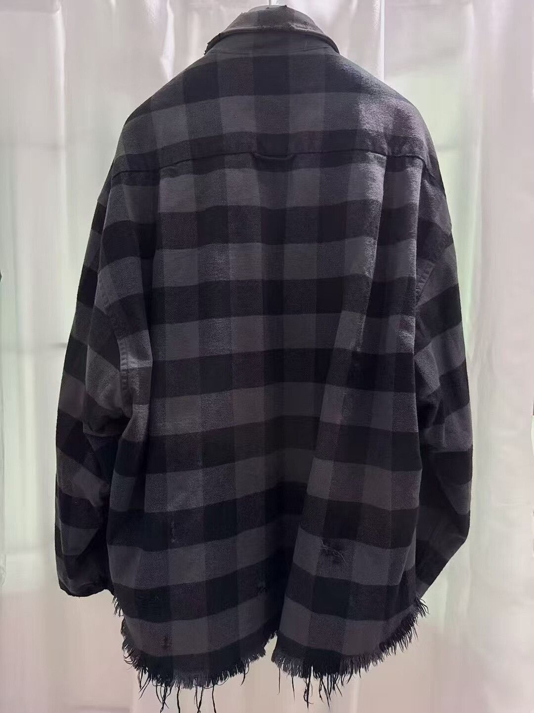 Balenciaga Balenciaga Black Gray Plaid Logo Fringe Distressed Coat Size M / US 6-8 / IT 42-44 - 2 Thumbnail