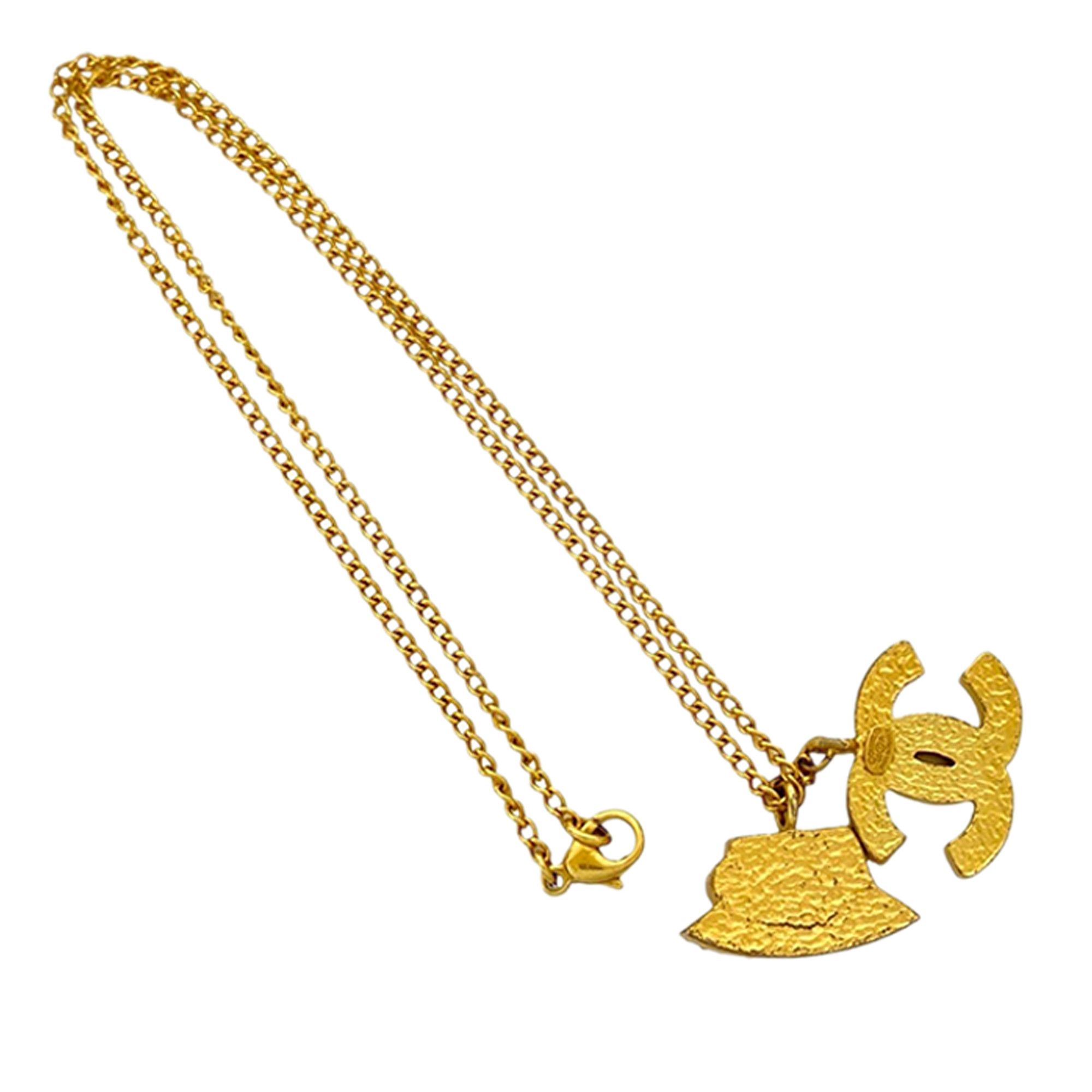 Chanel Chanel Gold Plated Rhinestone CC and Camellia Hat Pendant Necklace Size ONE SIZE - 2 Thumbnail
