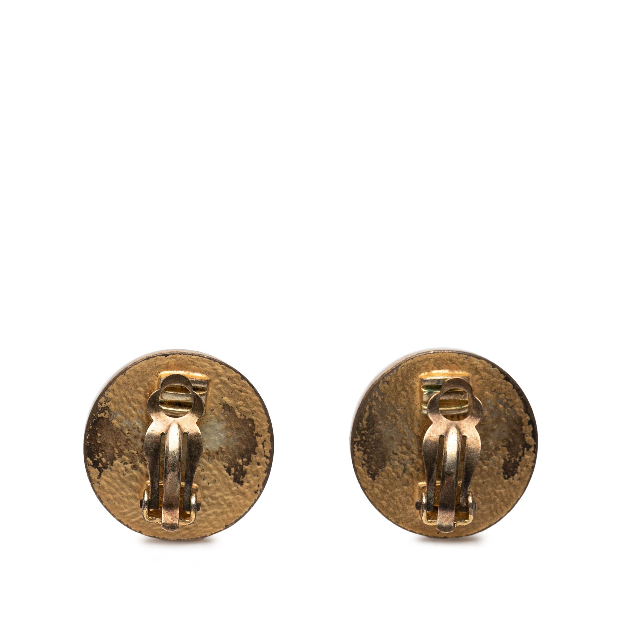 Chanel Chanel CC Gold Plated and Enamel Round Button Clip On Earrings Size ONE SIZE - 2 Thumbnail
