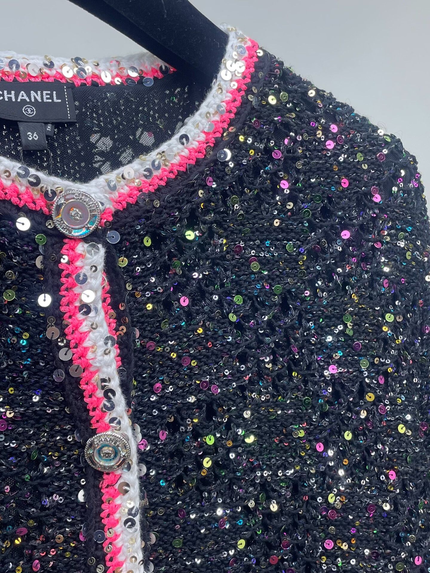 Chanel Chanel 24C Black Sequin Knit Cardigan Size S / US 4 / IT 40 - 3 Thumbnail