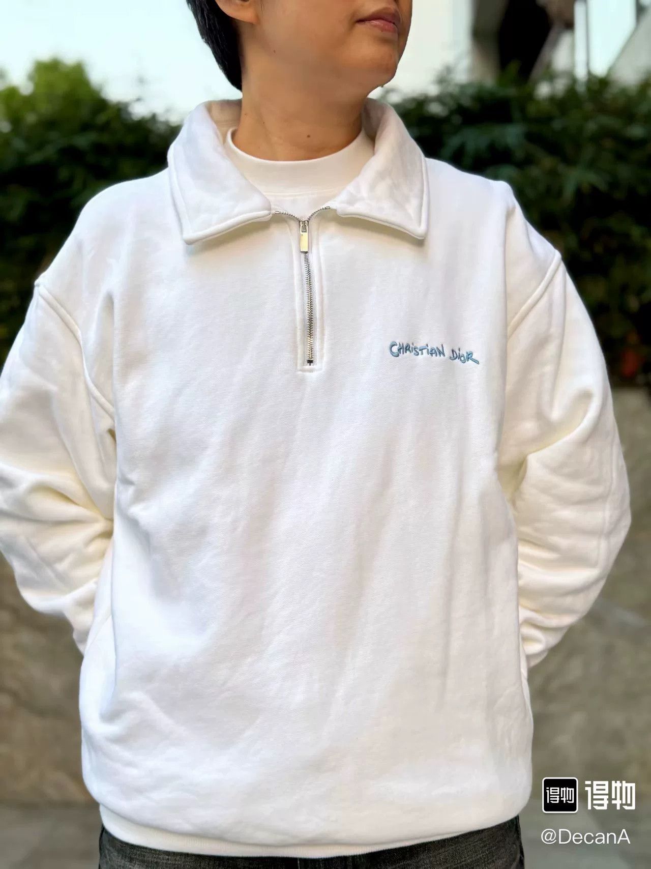 Dior Dior White Logo Embroidered Half-Zip Sweatshirt Size US M / EU 48-50 / 2 - 2 Thumbnail