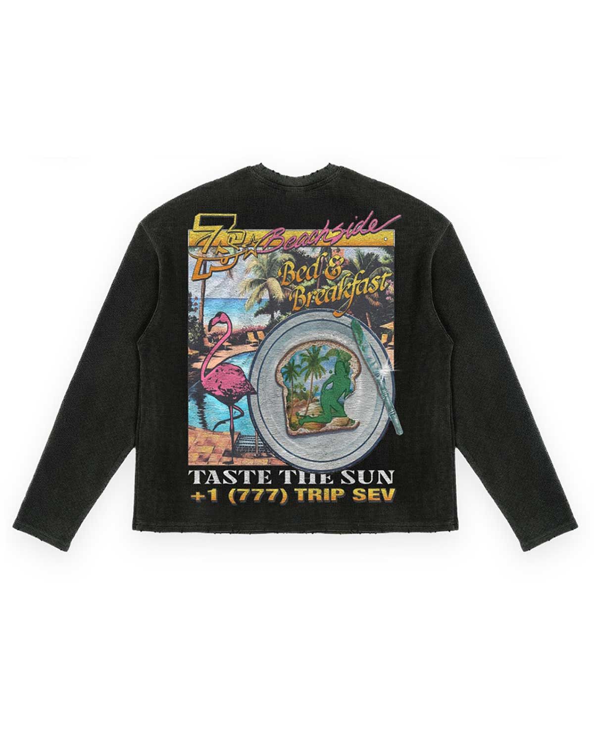 TRIPLE SEVENS Weekend Getaway Waffle Knit L/S Tee Black Size US M / EU 48-50 / 2 - 2 Thumbnail
