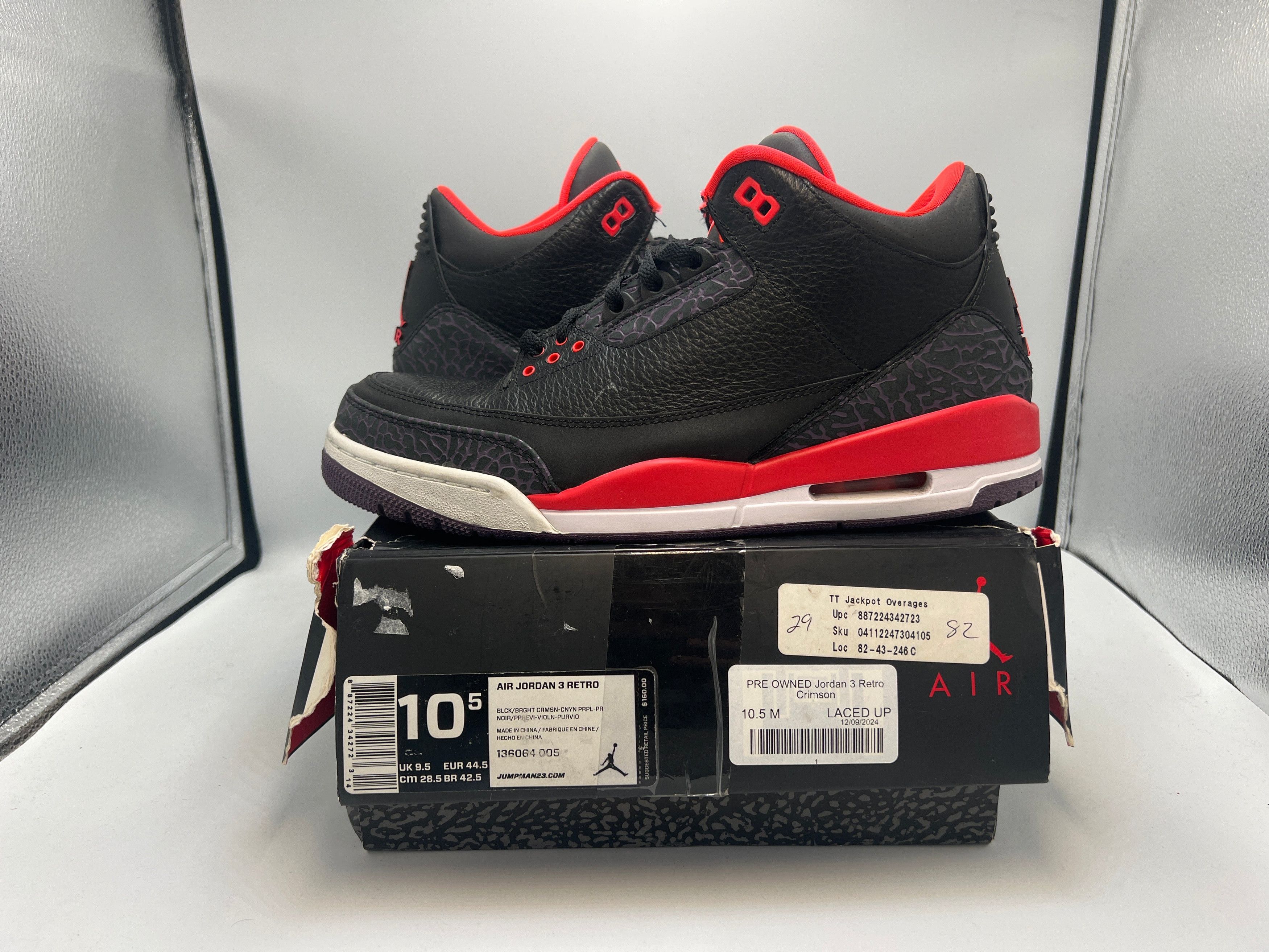 Jordan Brand PRE OWNED Jordan 3 Retro Crimson Size US 10.5 / EU 43-44 - 2 Thumbnail