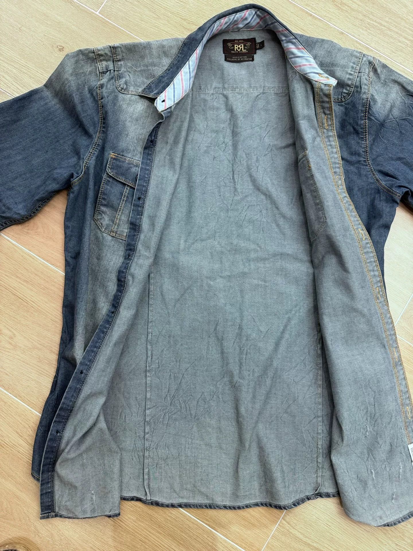RRL Ralph Lauren Vintage Double RL Denim Work Shirt Size US L / EU 52-54 / 3 - 2 Thumbnail