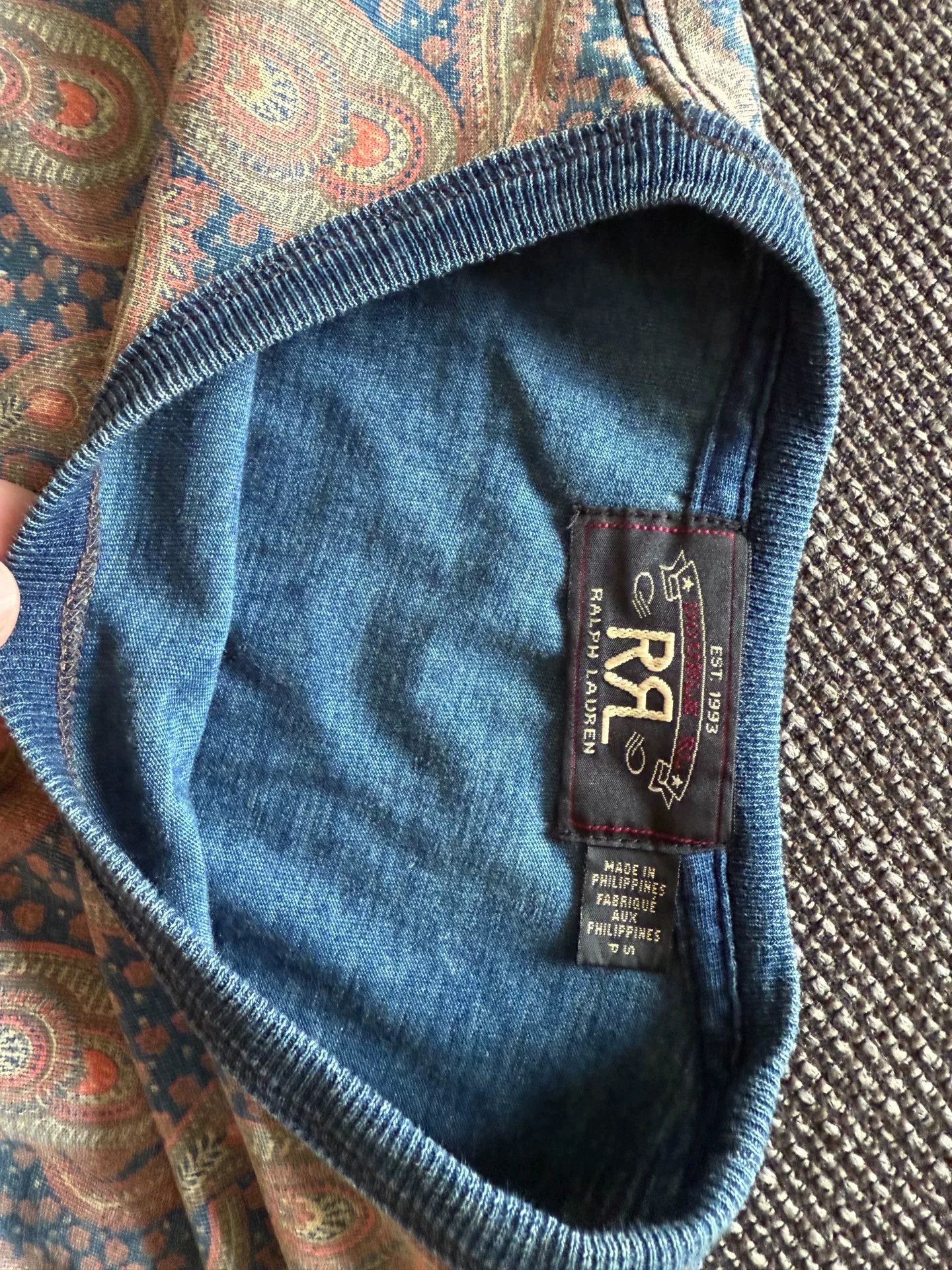 RRL Ralph Lauren RRL Blue Dyed Paisley T-Shirt Size US S / EU 44-46 / 1 - 9 Thumbnail