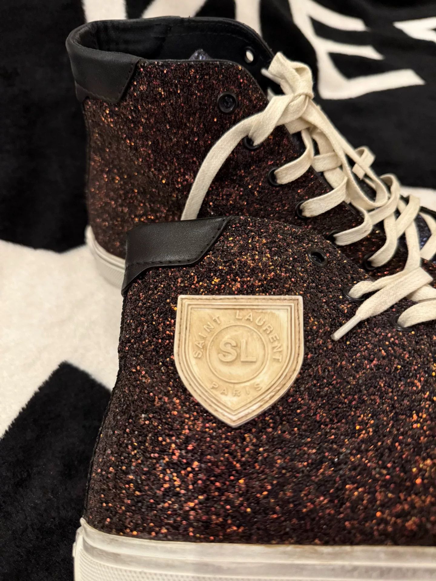 Saint Laurent Paris Saint Laurent High-Top Glitter Sneakers Size US 8 / EU 41 - 3 Thumbnail