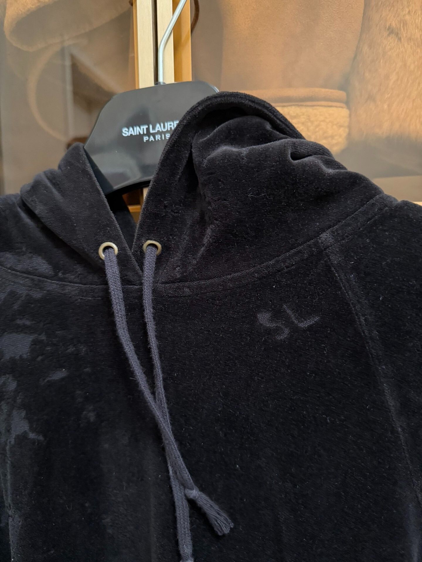 Saint Laurent Paris Saint Laurent Black Velvet Hoodie XL Size US XL / EU 56 / 4 - 5 Thumbnail
