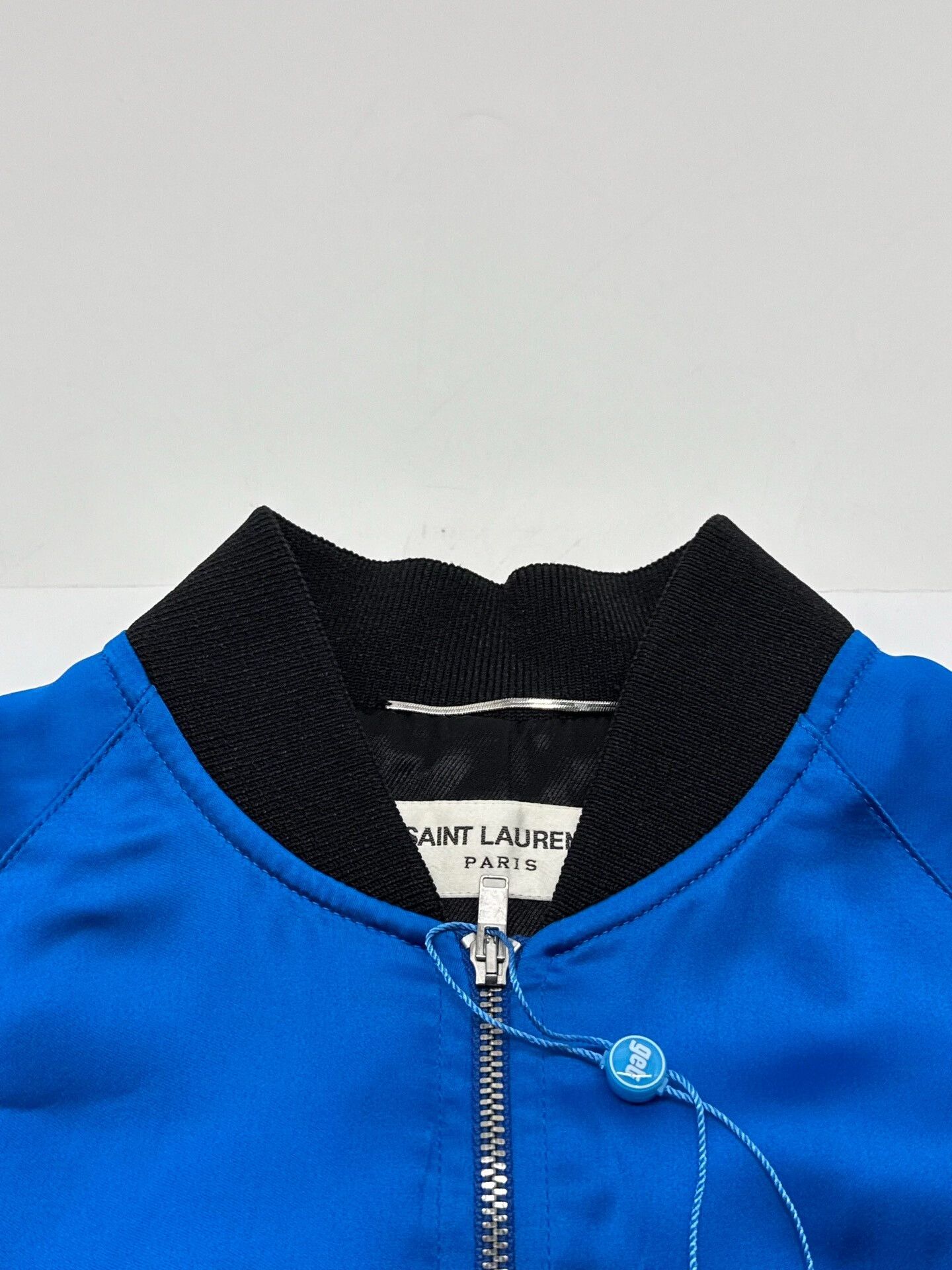 Saint Laurent Paris Saint Laurent Blue Silk Bomber Jacket Size L / US 10 / IT 46 - 3 Thumbnail