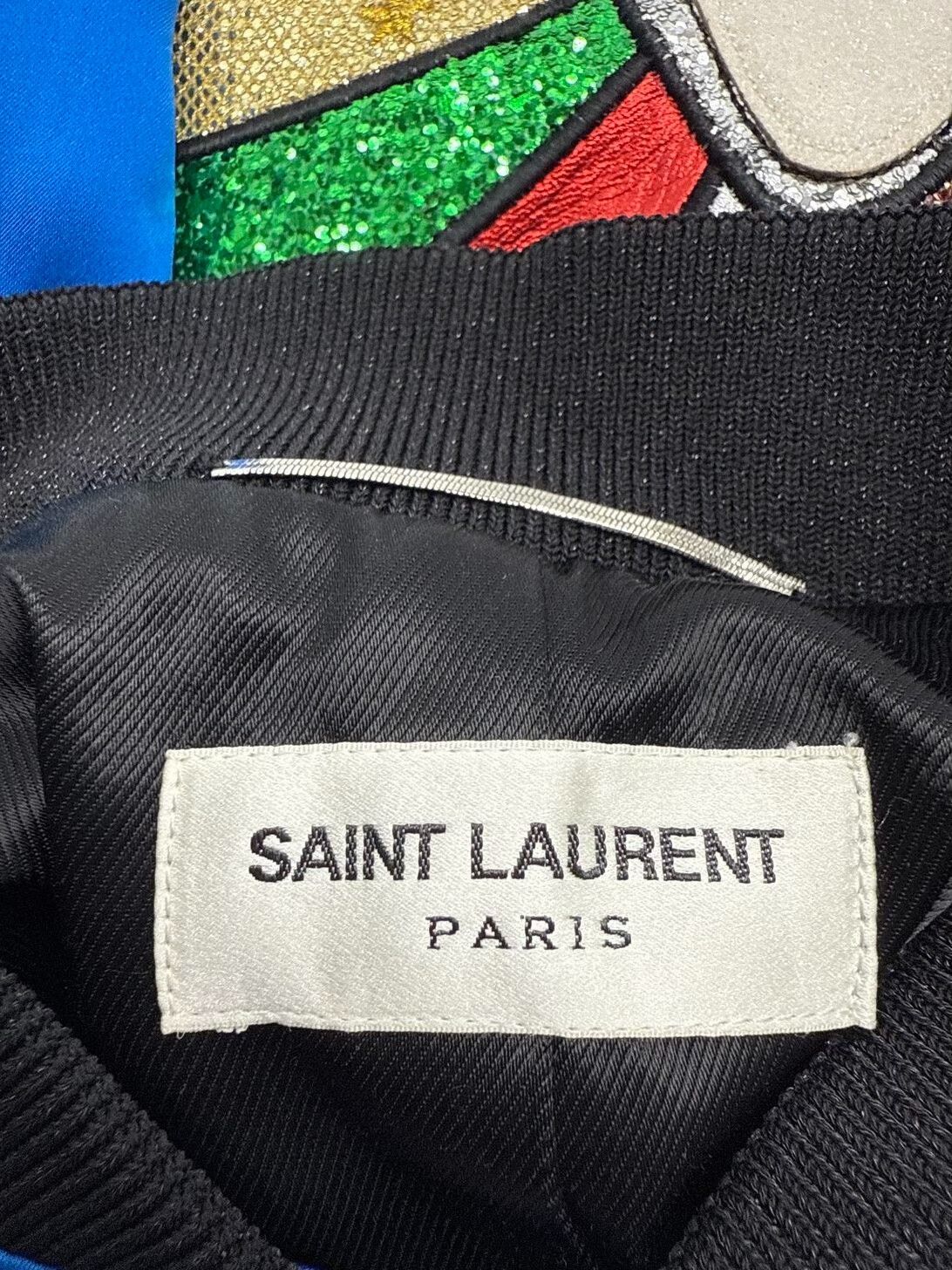 Saint Laurent Paris Saint Laurent Blue Silk Bomber Jacket Size L / US 10 / IT 46 - 4 Thumbnail