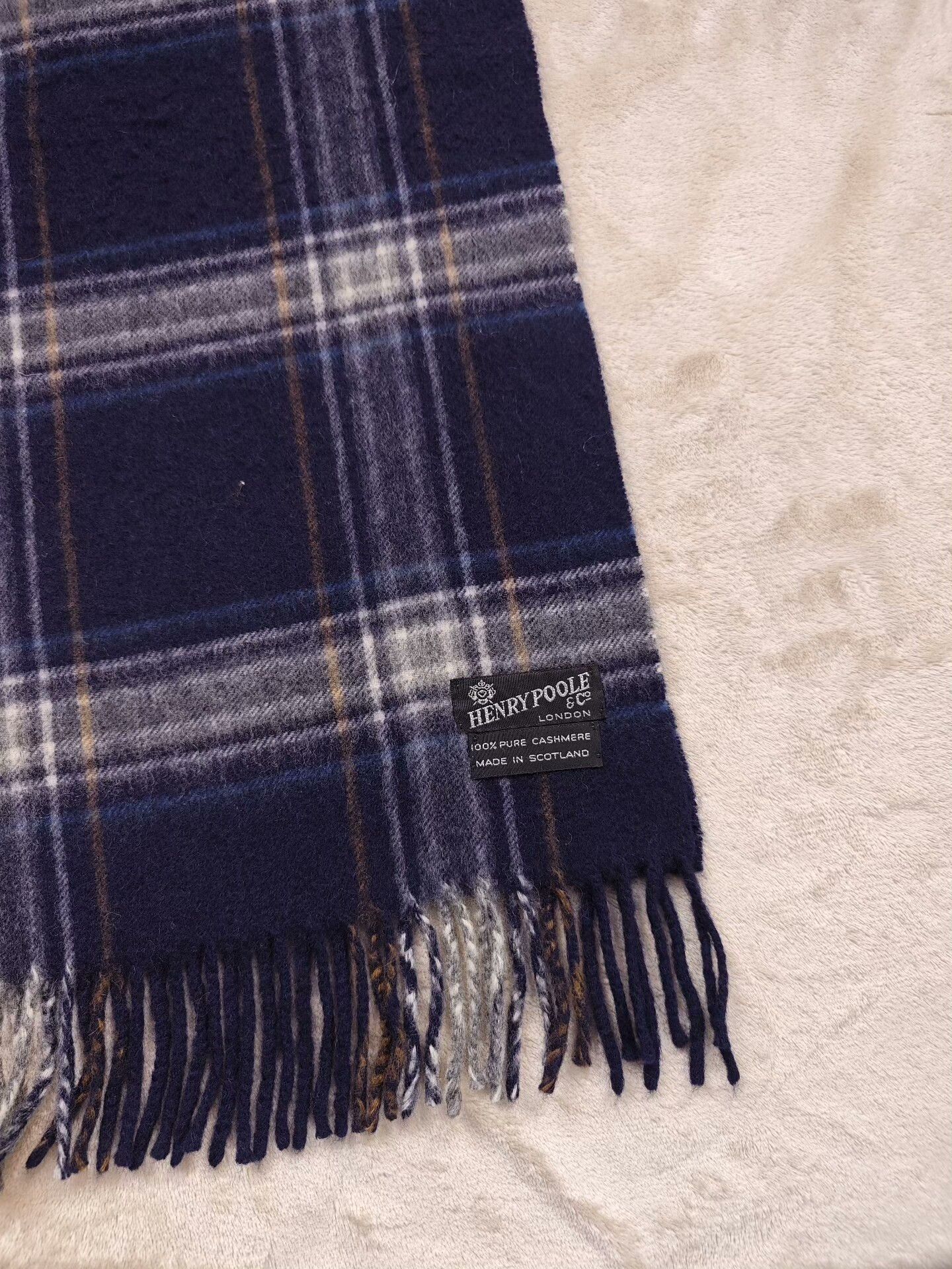Henry Poole Henry Poole Cashmere Scarf in Blue Plaid Size ONE SIZE - 3 Thumbnail