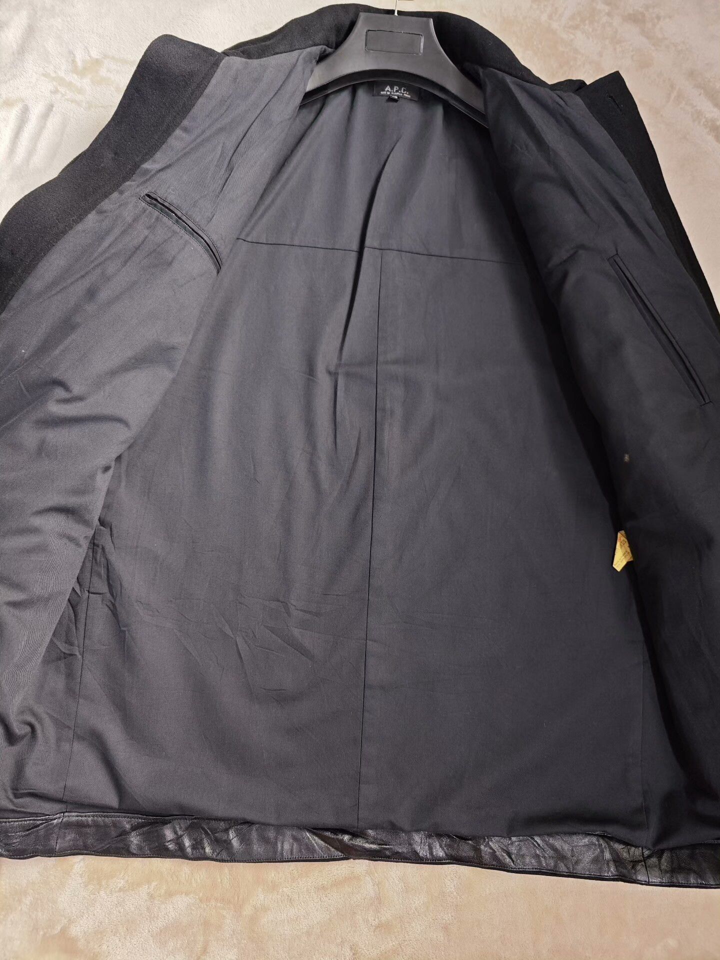 A.P.C. Black Wool and Leather Jacket Coat Size US XS / EU 42 / 0 - 6 Thumbnail