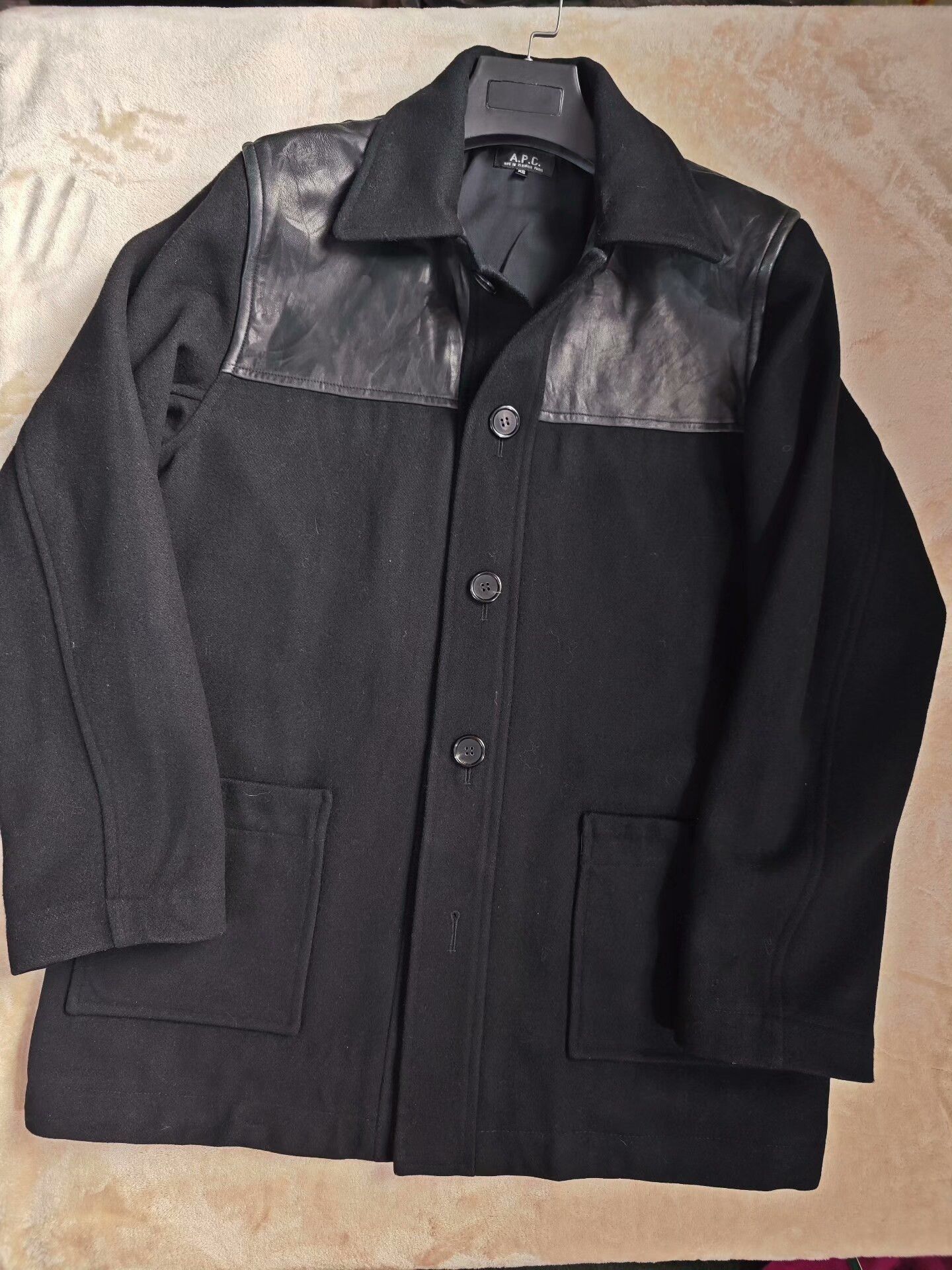 A.P.C. Black Wool and Leather Jacket Coat Size US XS / EU 42 / 0 - 5 Thumbnail