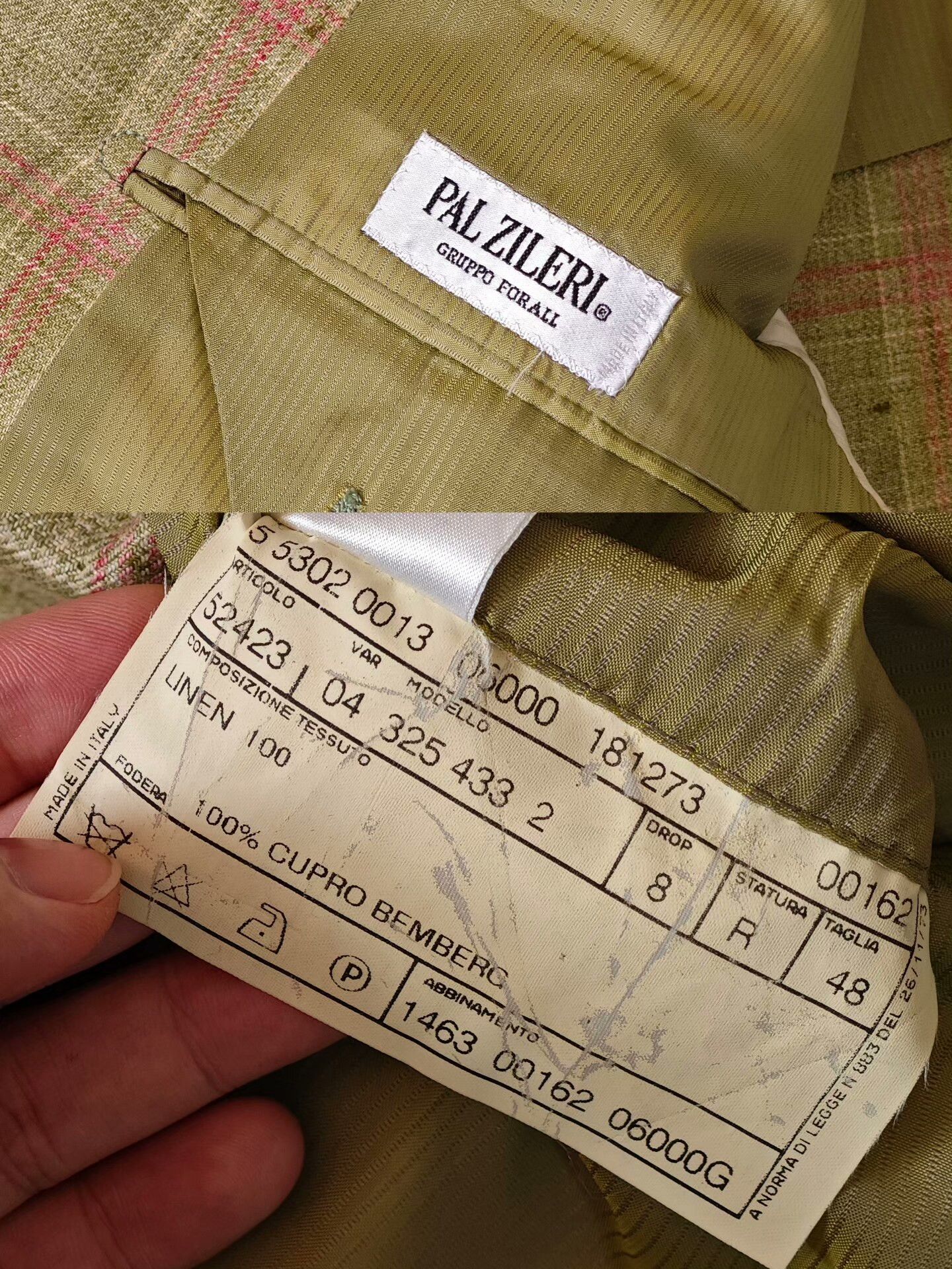 Pal Zileri Italian Green Linen Blazer with Pink Check Size US M / EU 48-50 / 2 - 7 Thumbnail