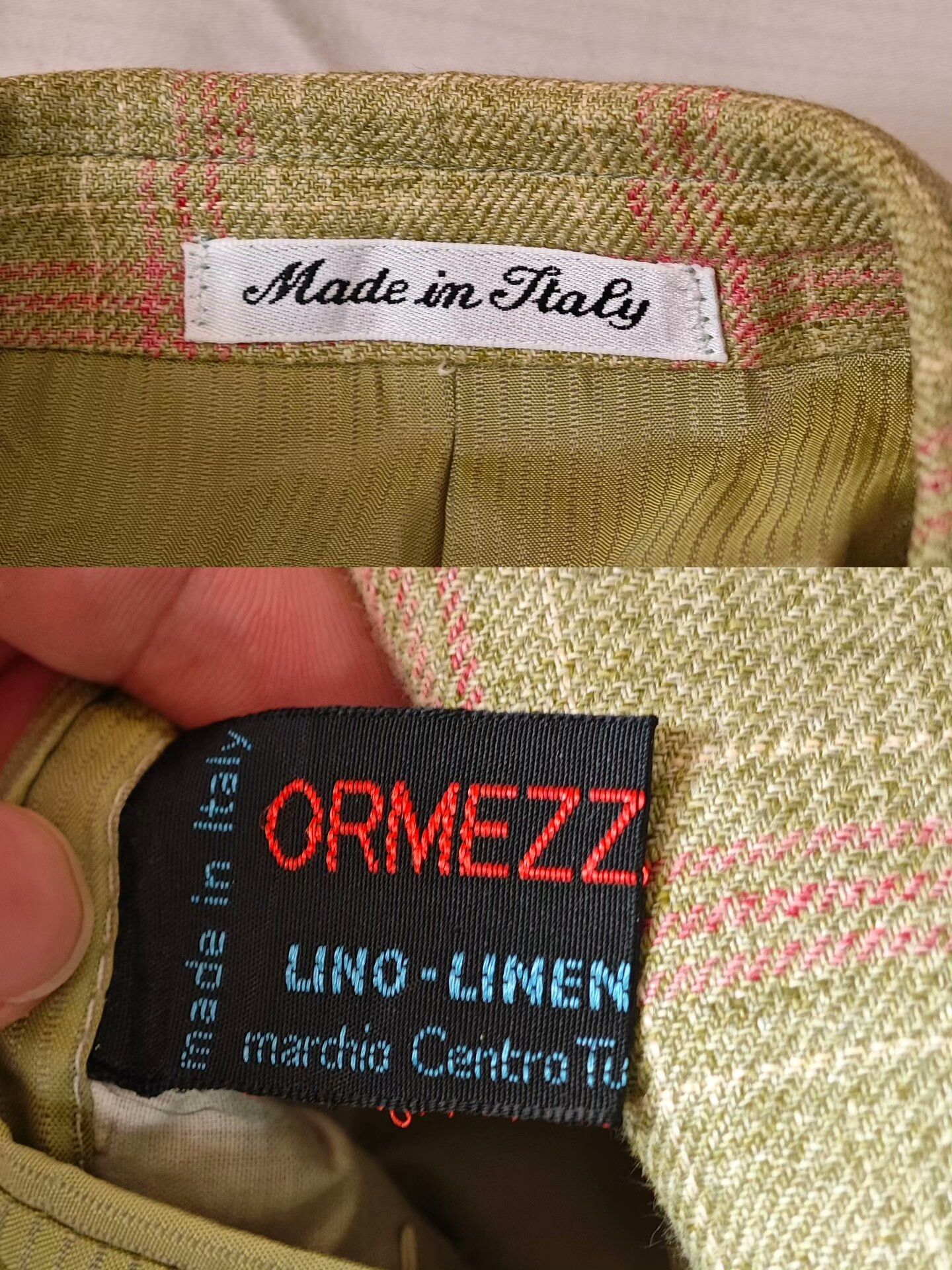 Pal Zileri Italian Green Linen Blazer with Pink Check Size US M / EU 48-50 / 2 - 8 Thumbnail