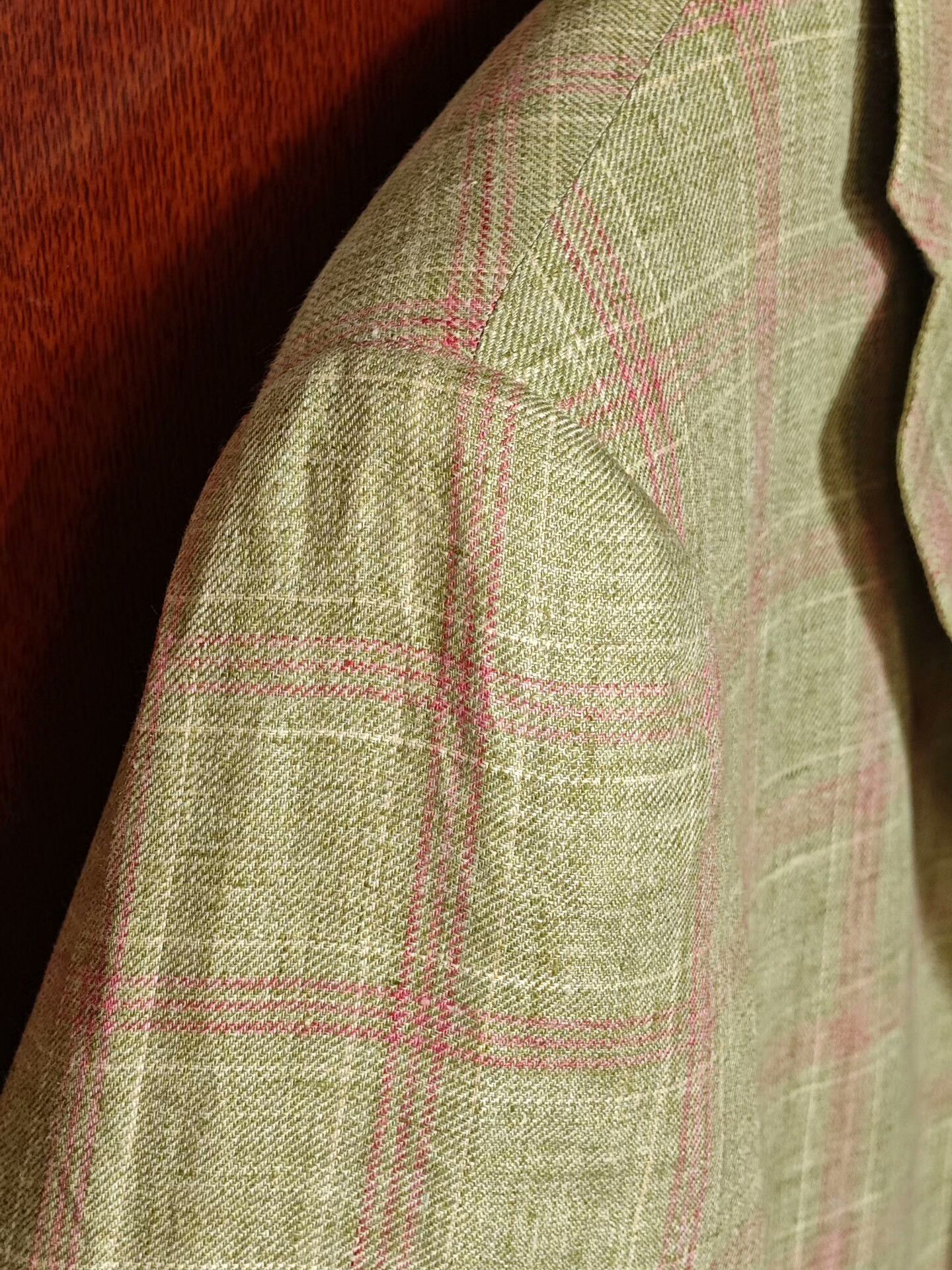 Pal Zileri Italian Green Linen Blazer with Pink Check Size US M / EU 48-50 / 2 - 3 Thumbnail