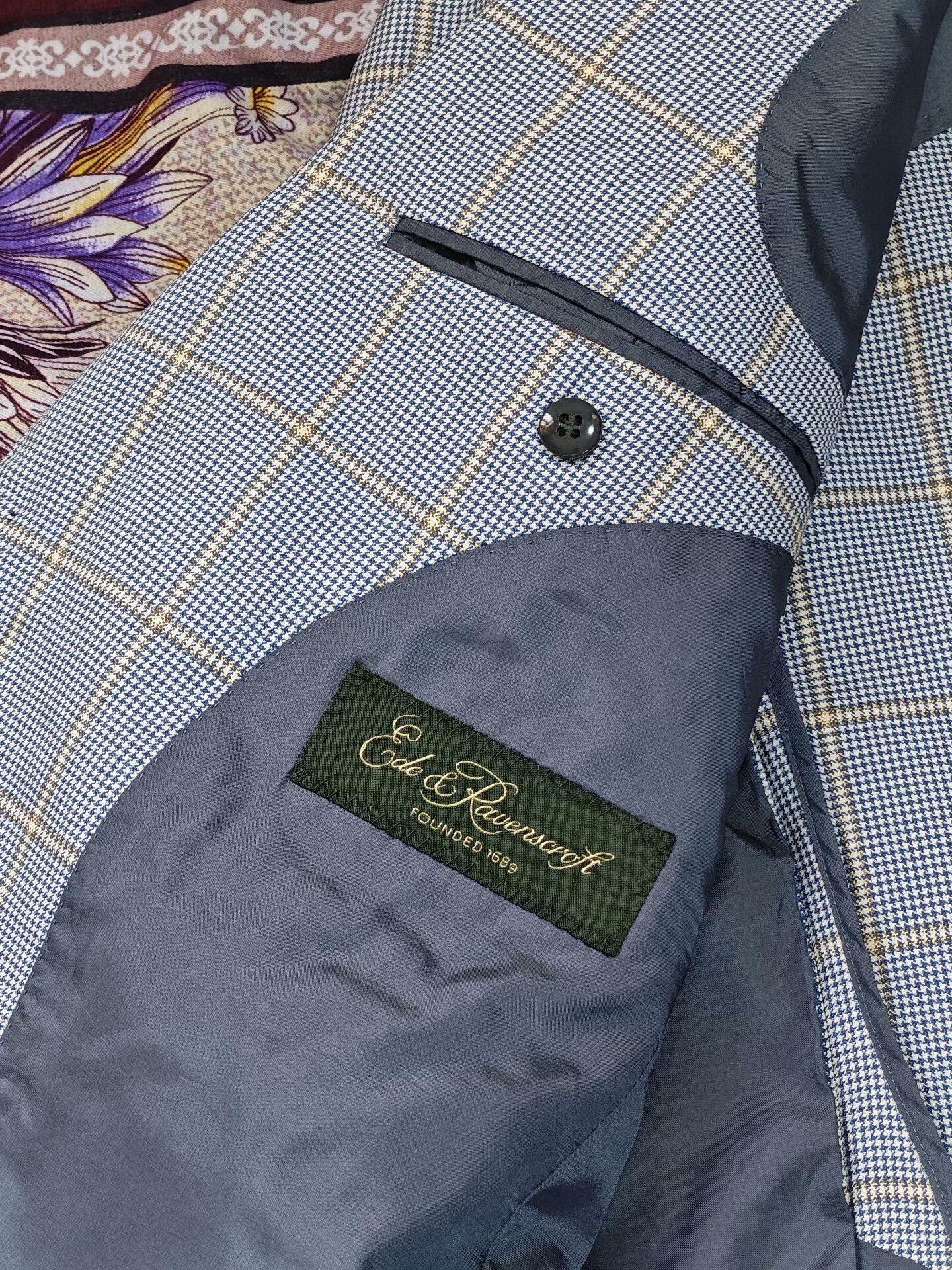 Ede & Ravenscroft Stylish Blue Check Wool-Silk Suit Size US M / EU 48-50 / 2 - 7 Thumbnail