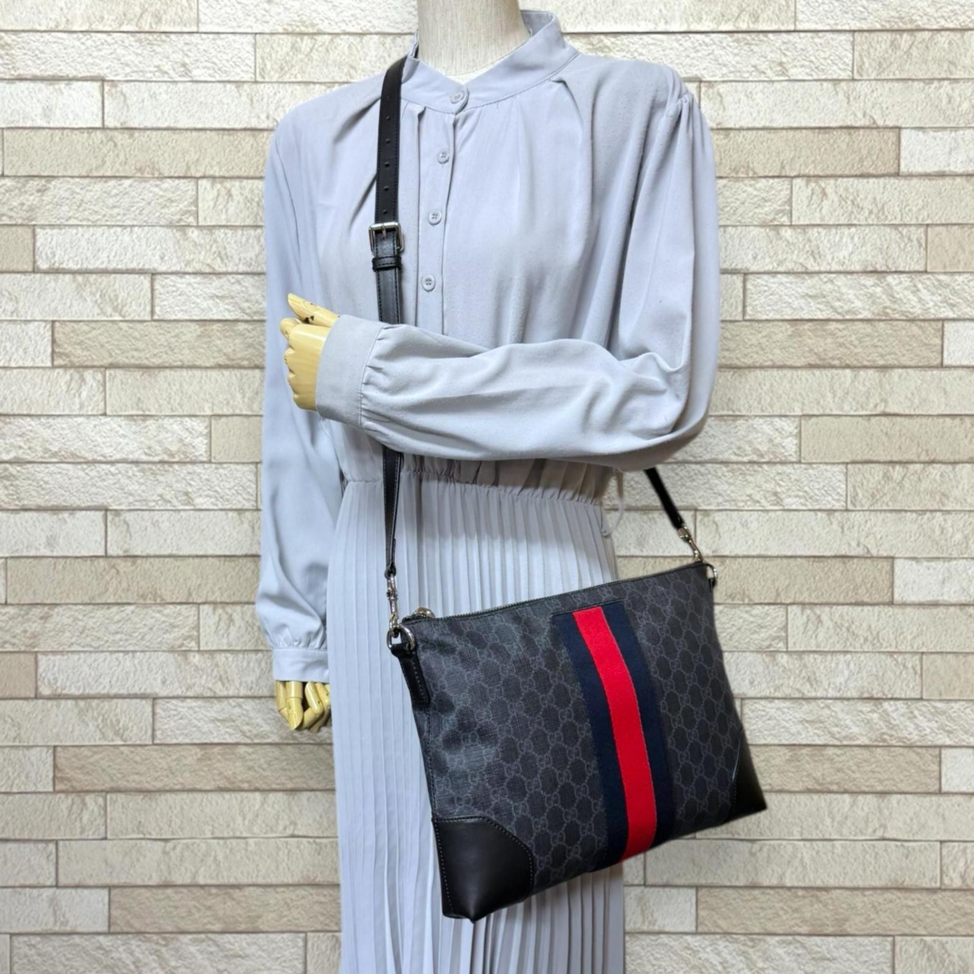 Gucci Gucci GG Supreme Sherry Line Shoulder Bag, Canvas 474139, Black, Men's, Pre-owned Size ONE SIZE - 2 Thumbnail