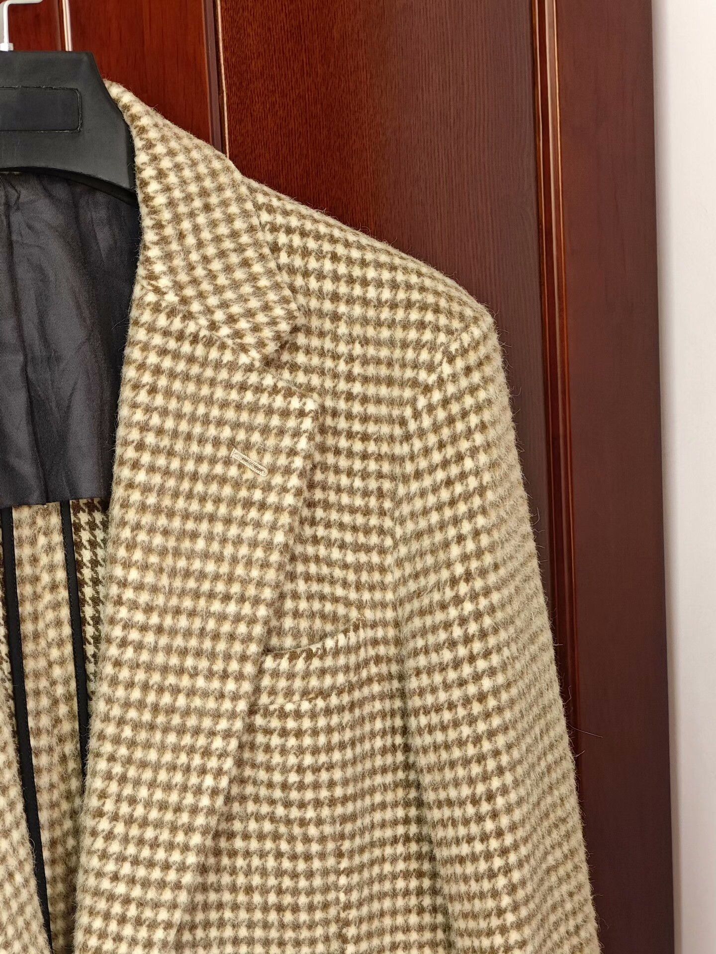Tomorrowland Beige Houndstooth Wool Blend Suit Jacket Size US M / EU 48-50 / 2 - 2 Thumbnail