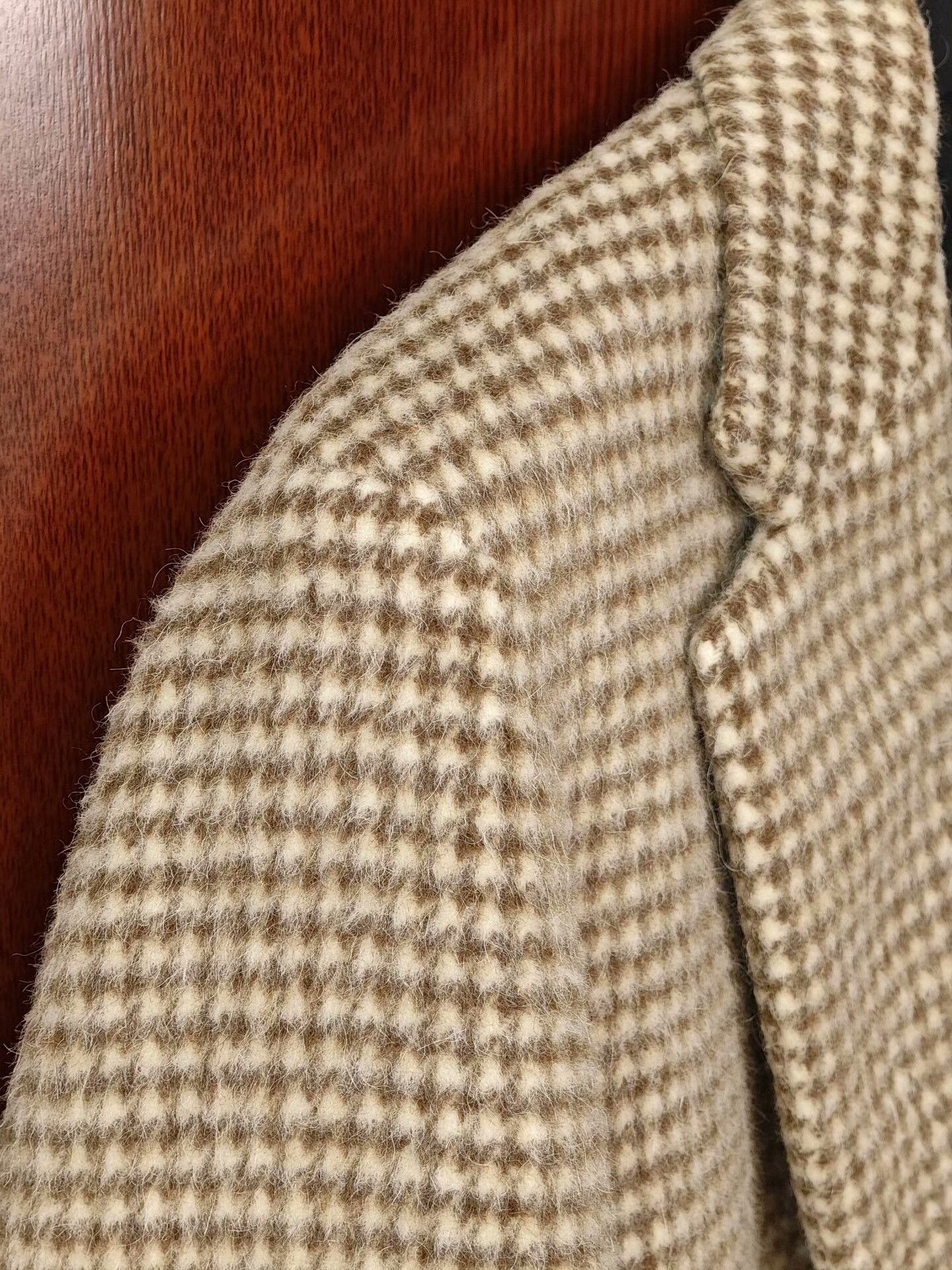 Tomorrowland Beige Houndstooth Wool Blend Suit Jacket Size US M / EU 48-50 / 2 - 3 Thumbnail