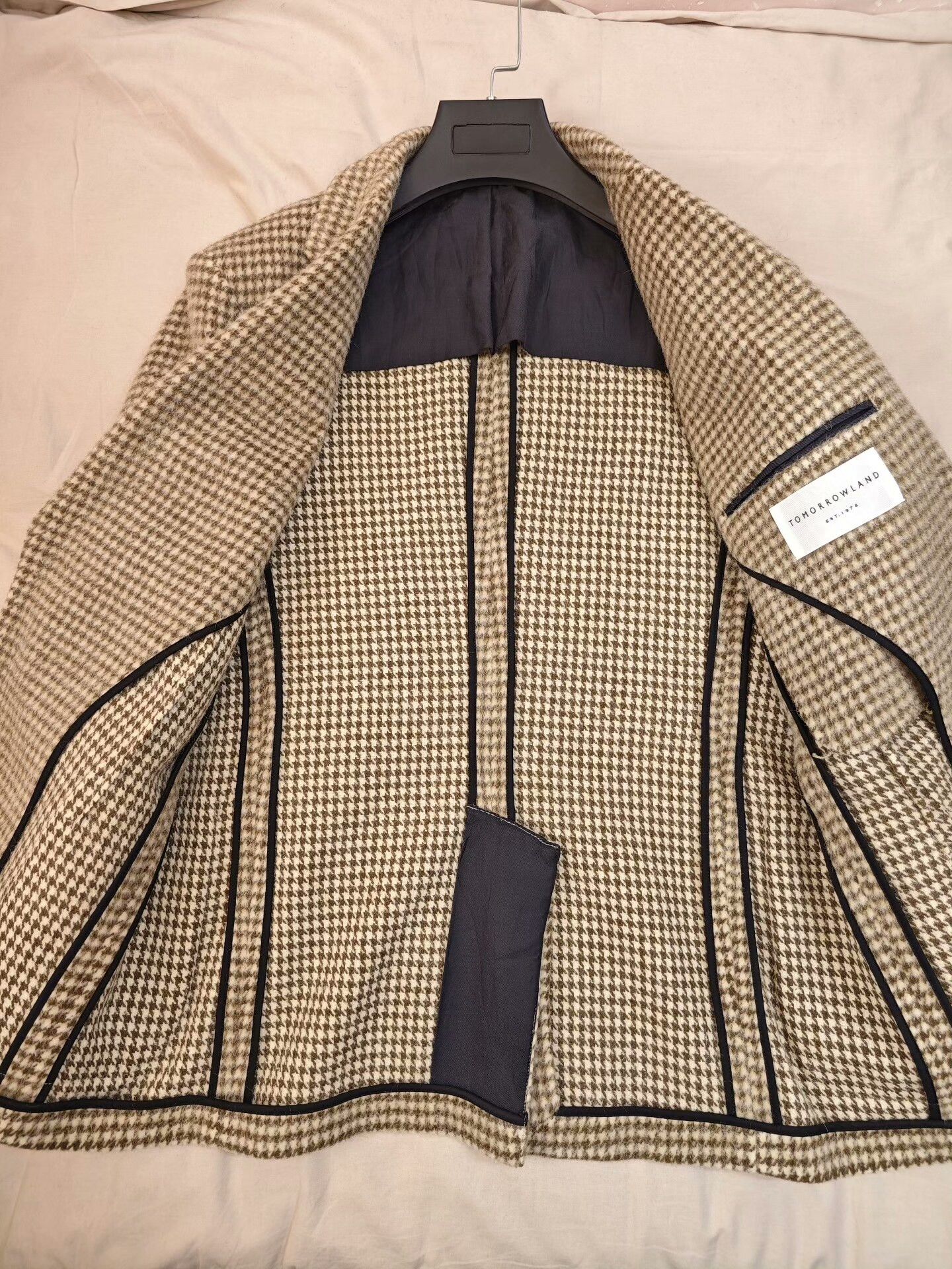 Tomorrowland Beige Houndstooth Wool Blend Suit Jacket Size US M / EU 48-50 / 2 - 6 Thumbnail