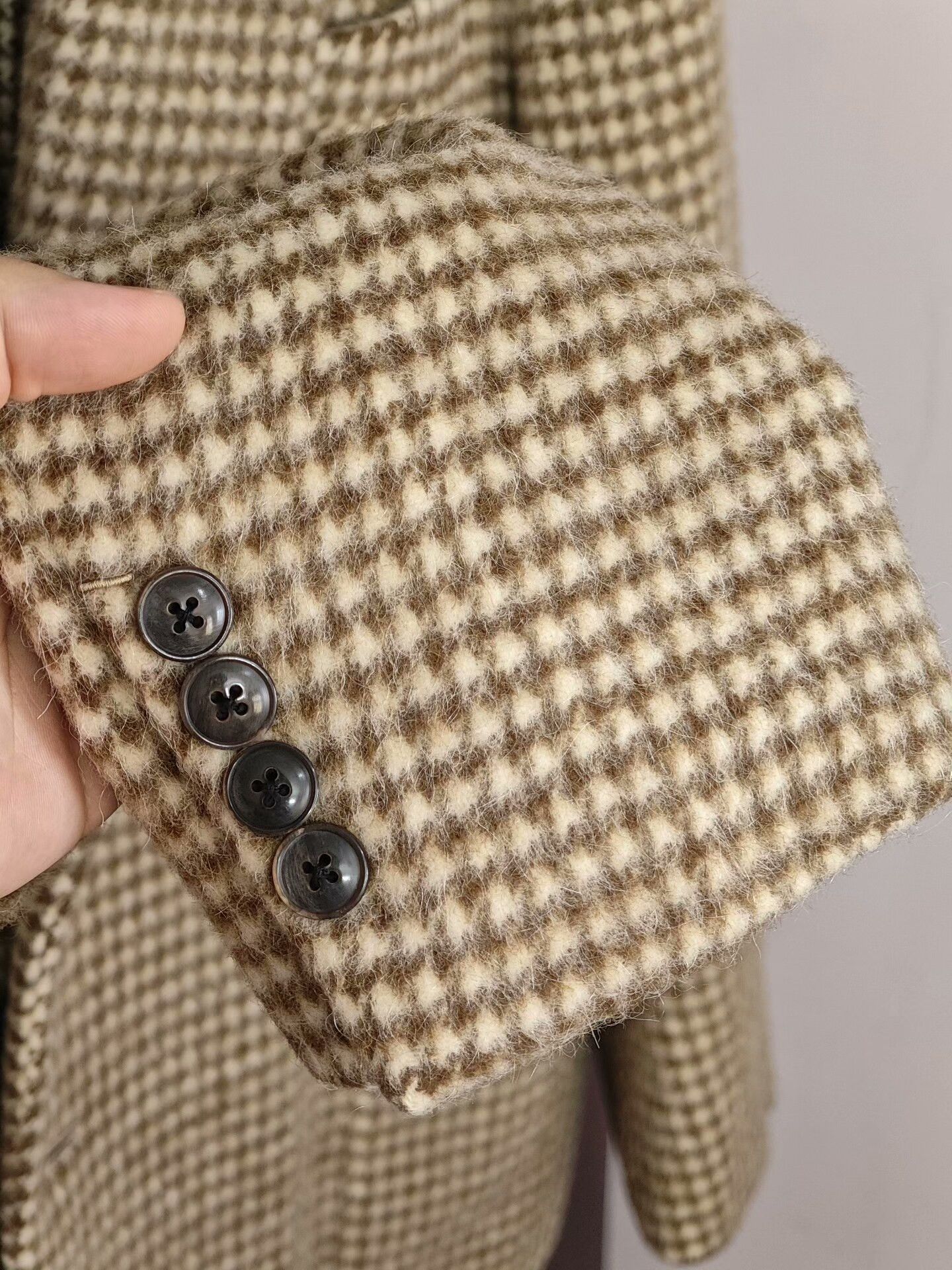 Tomorrowland Beige Houndstooth Wool Blend Suit Jacket Size US M / EU 48-50 / 2 - 4 Thumbnail