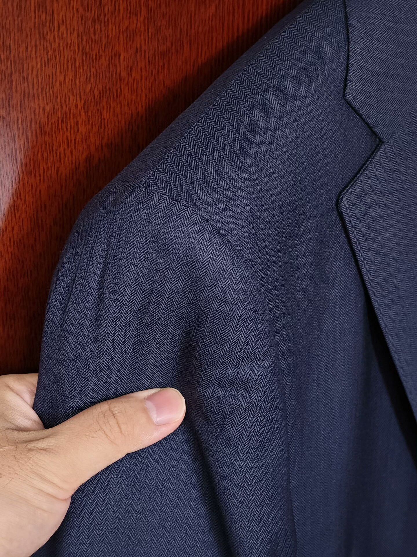 Ermenegildo Zegna Zegna Navy Wool Jacket with Herringbone Pattern Size US S / EU 44-46 / 1 - 3 Thumbnail