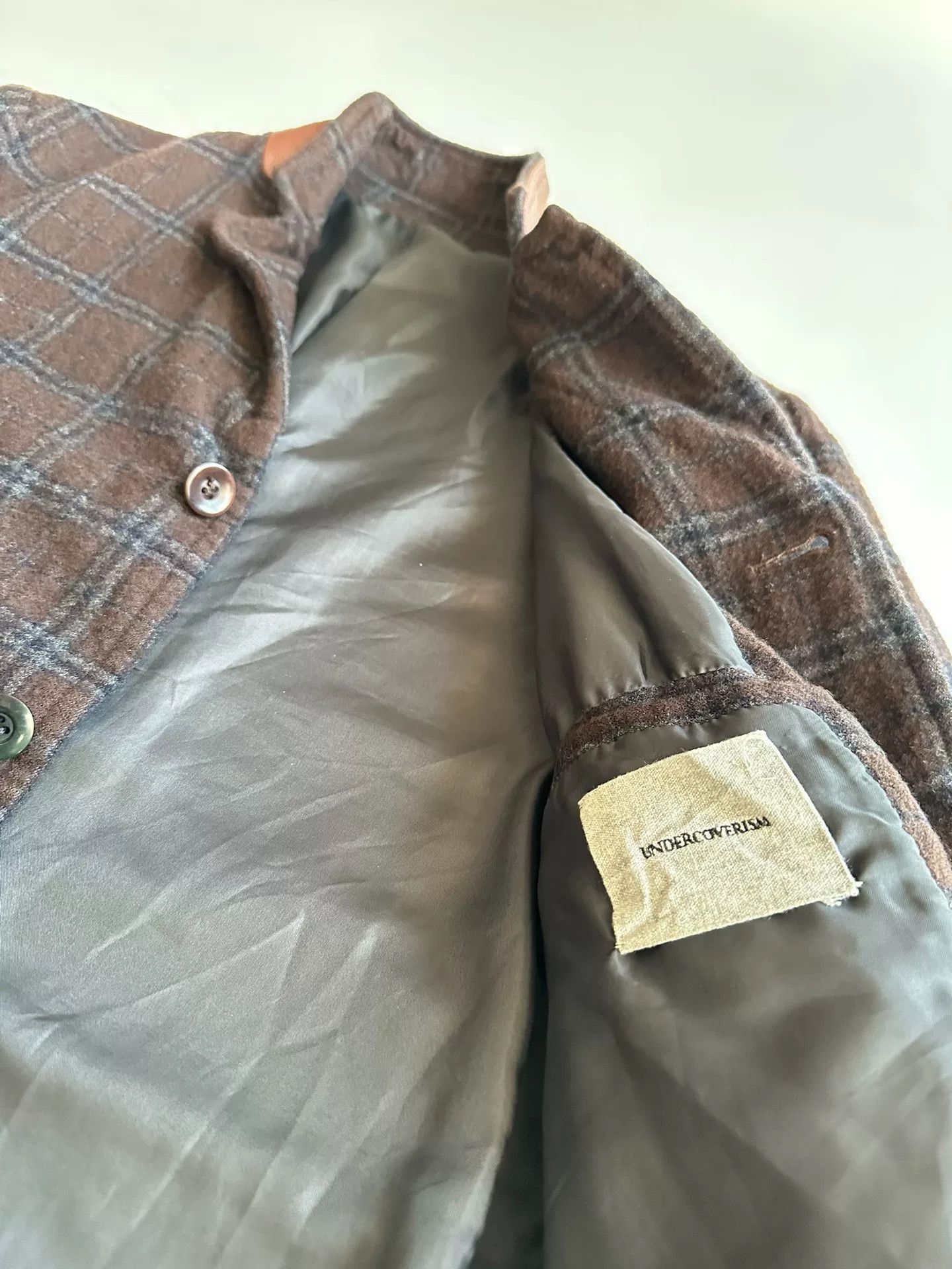 Undercover UNDERCOVER Leather Collar Check Coat Size US M / EU 48-50 / 2 - 4 Thumbnail