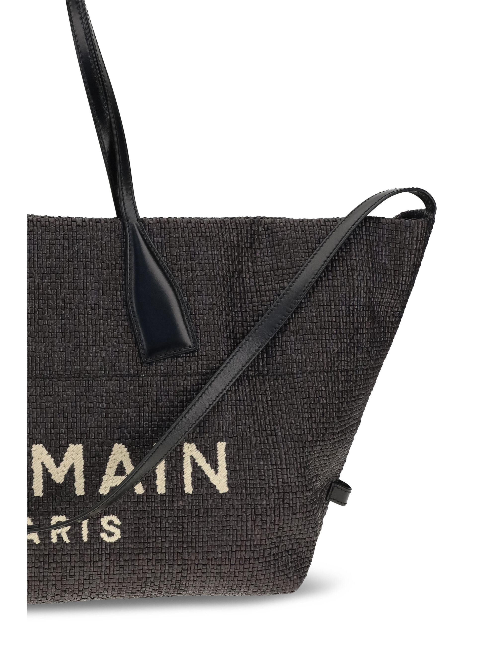 Balmain Track Shoulder Bag in leather and raffia Size ONE SIZE - 4 Thumbnail