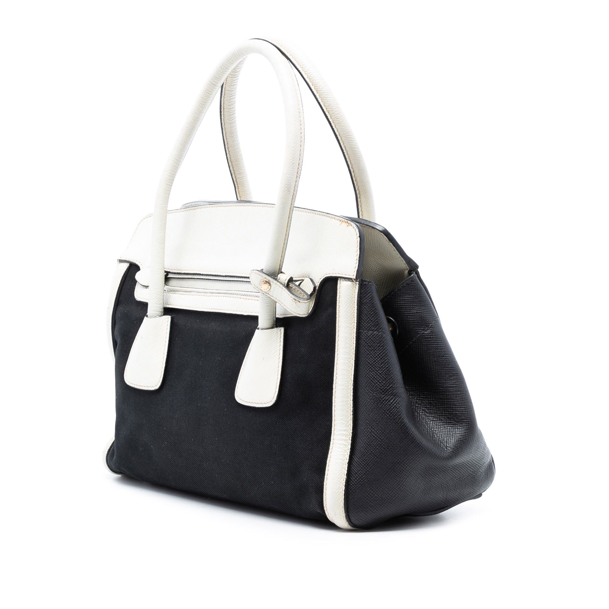Prada Prada Bicolor Saffiano Cuir Trimmed Canvas Satchel Size ONE SIZE - 2 Thumbnail