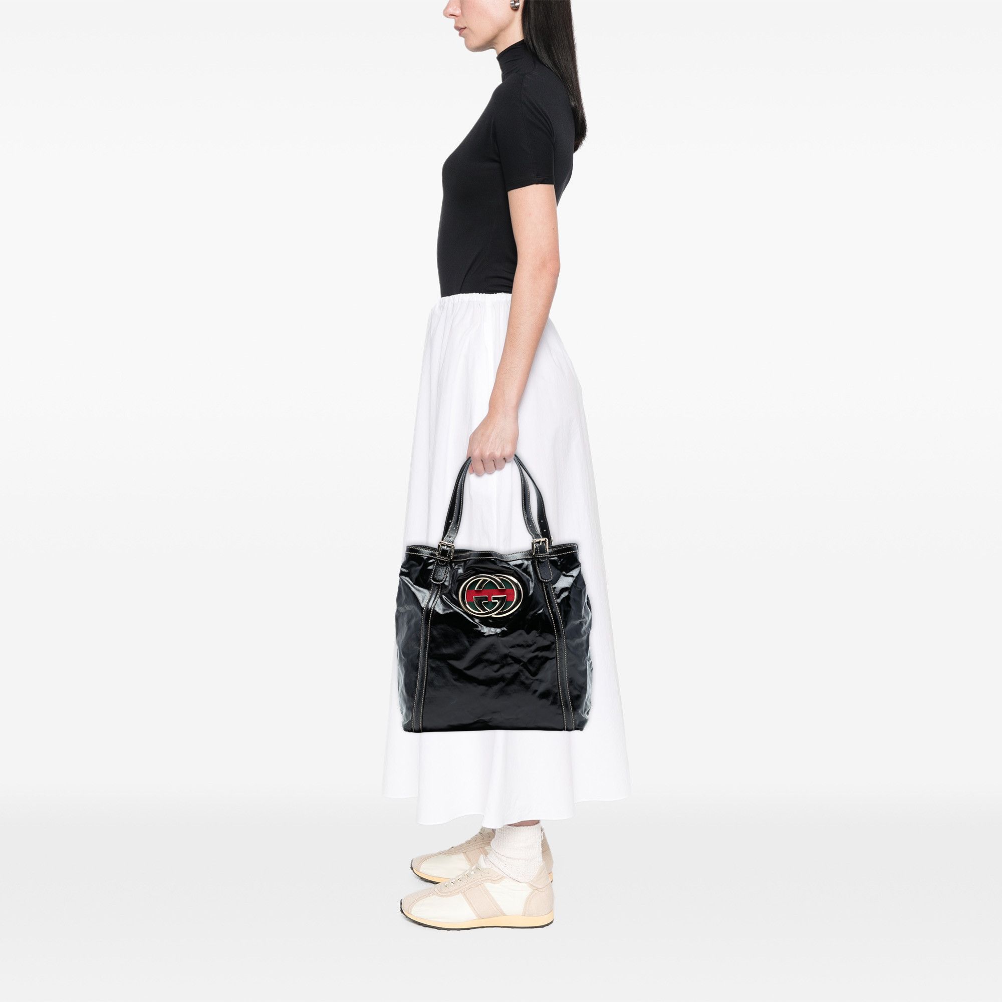 Gucci Gucci Patent Dialux Britt Web Tote Size ONE SIZE - 7 Thumbnail