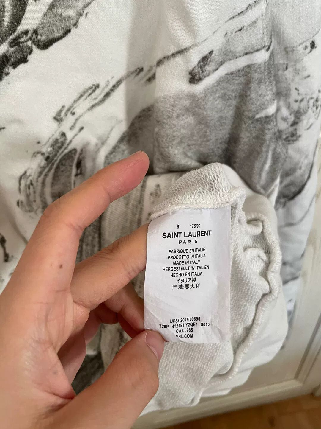 Saint Laurent Paris Saint Laurent Marble Print White Hoodie Size US S / EU 44-46 / 1 - 3 Thumbnail