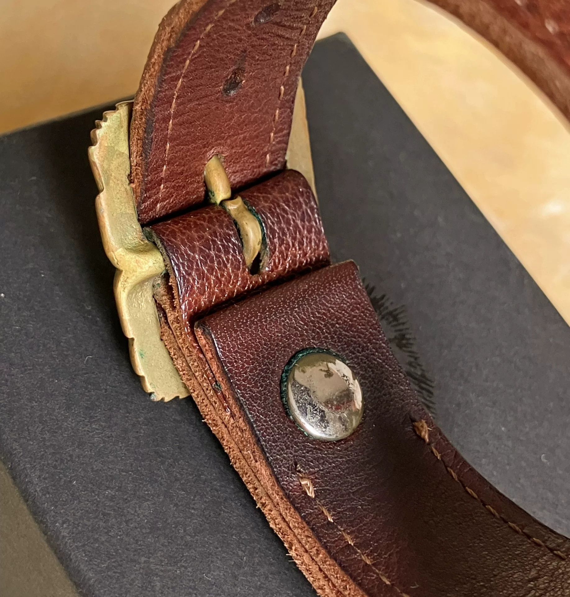 Vintage Handmade Leather Bracelet with Brass Buckle Size ONE SIZE - 6 Thumbnail