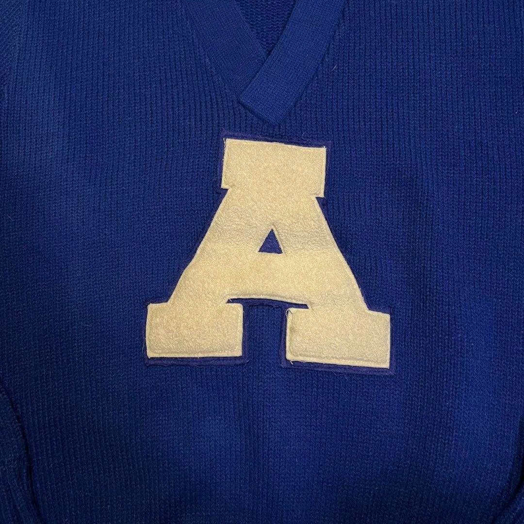 Vintage 70s Vintage Letterman Sweater in Blue Size US M / EU 48-50 / 2 - 2 Thumbnail