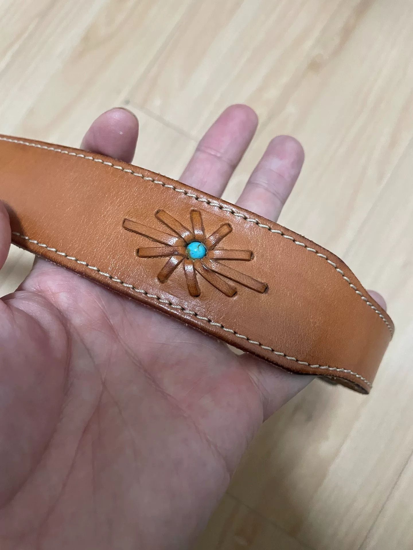 Japanese Brand Handmade Italian Turquoise Inlaid Leather Belt Size ONE SIZE - 2 Thumbnail