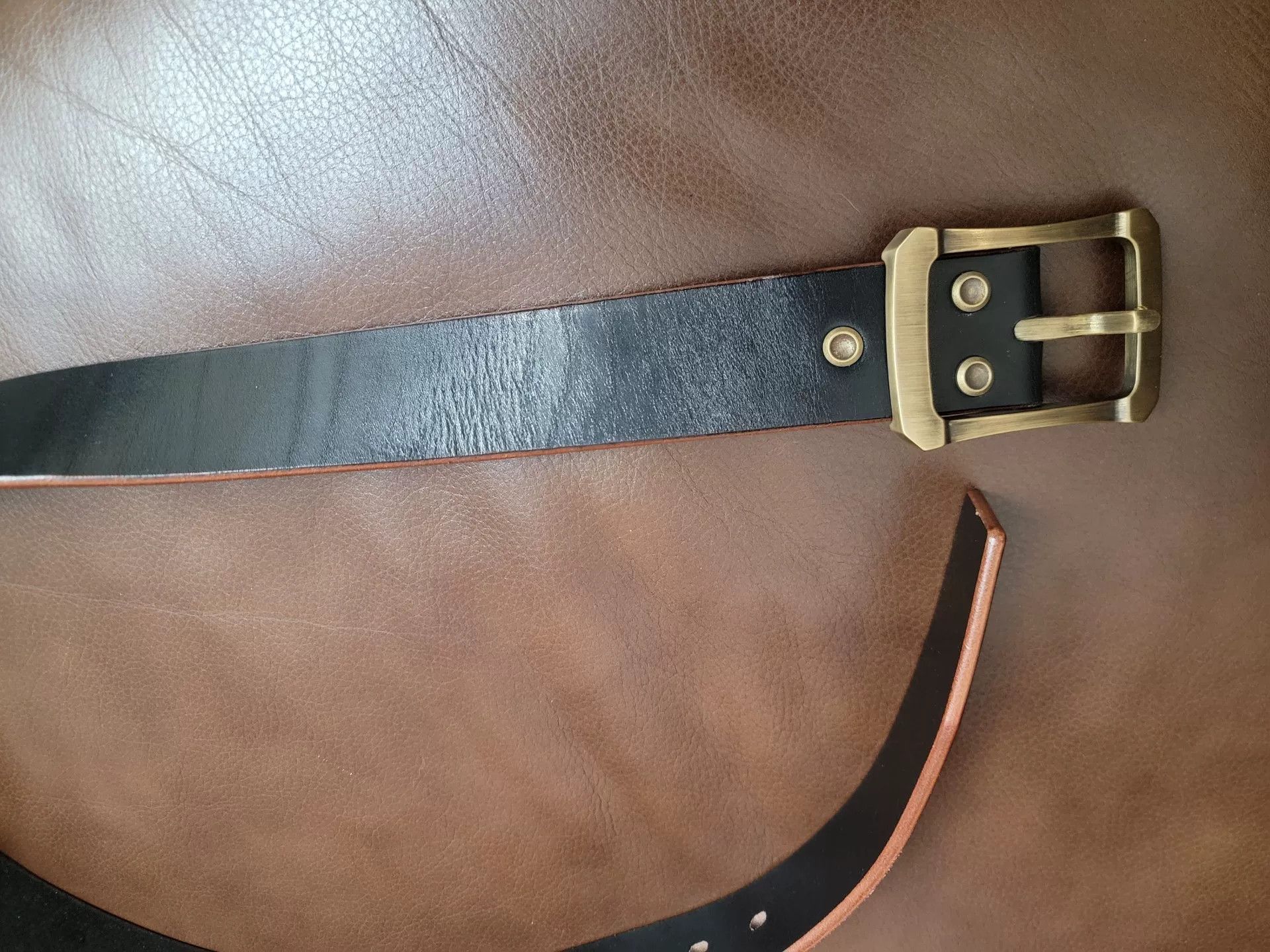 Japanese Brand Leather Belt with Brass Buckle for Men Size ONE SIZE - 3 Thumbnail
