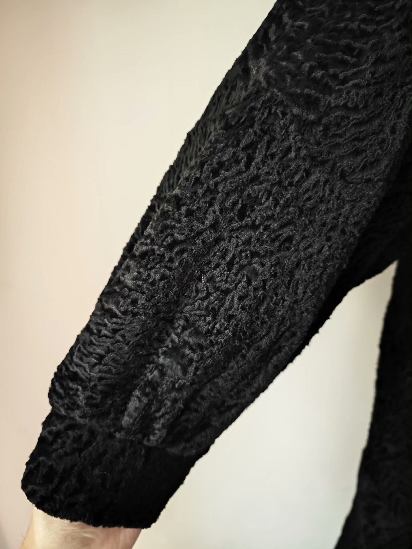 Japanese Brand Black Persian Wool Fur Coat with Fox Collar Size L / US 10 / IT 46 - 6 Thumbnail