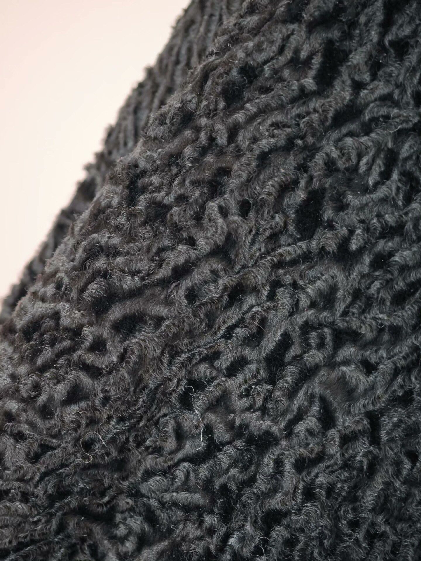 Japanese Brand Black Persian Wool Fur Coat with Fox Collar Size L / US 10 / IT 46 - 4 Thumbnail