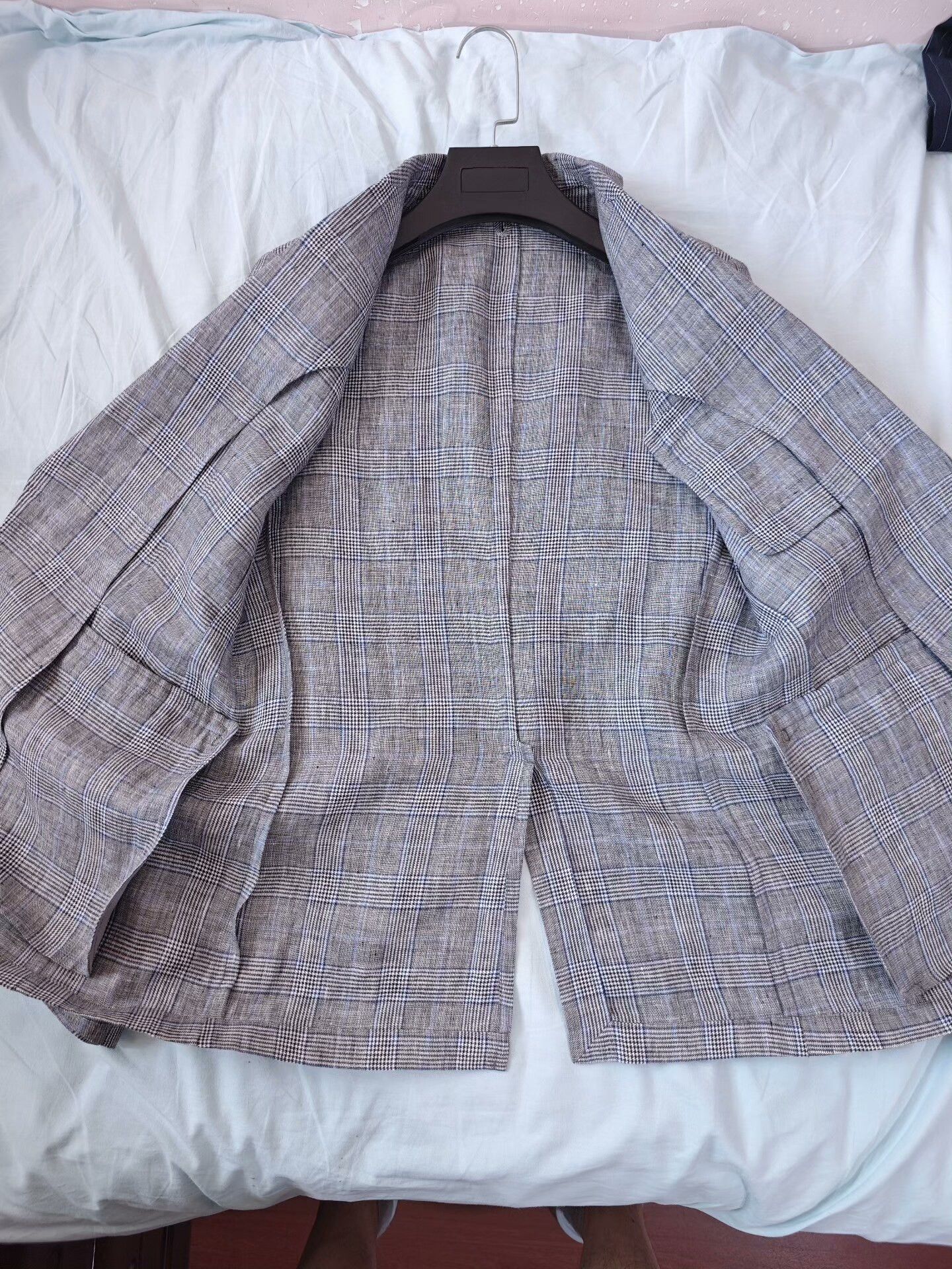 Japanese Brand Custom Gray Blue Plaid Linen Blazer Size US M / EU 48-50 / 2 - 6 Thumbnail