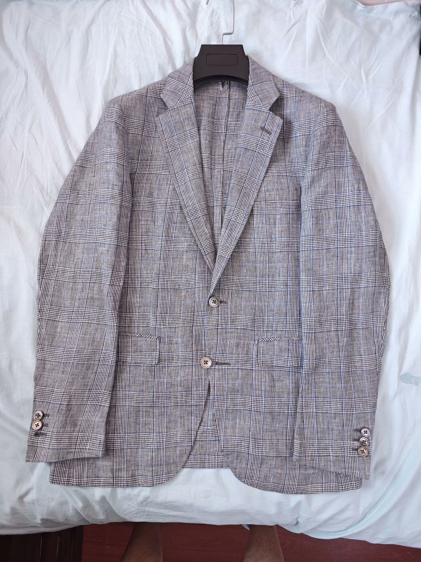 Japanese Brand Custom Gray Blue Plaid Linen Blazer Size US M / EU 48-50 / 2 - 5 Thumbnail